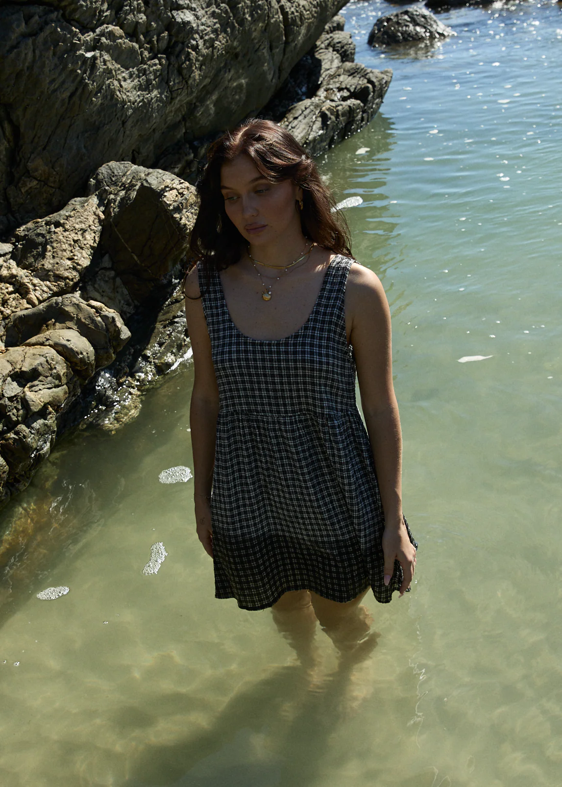 AFENDS Womens Asta Jesse - Seersucker Mini Dress - Steel Check - Image 2