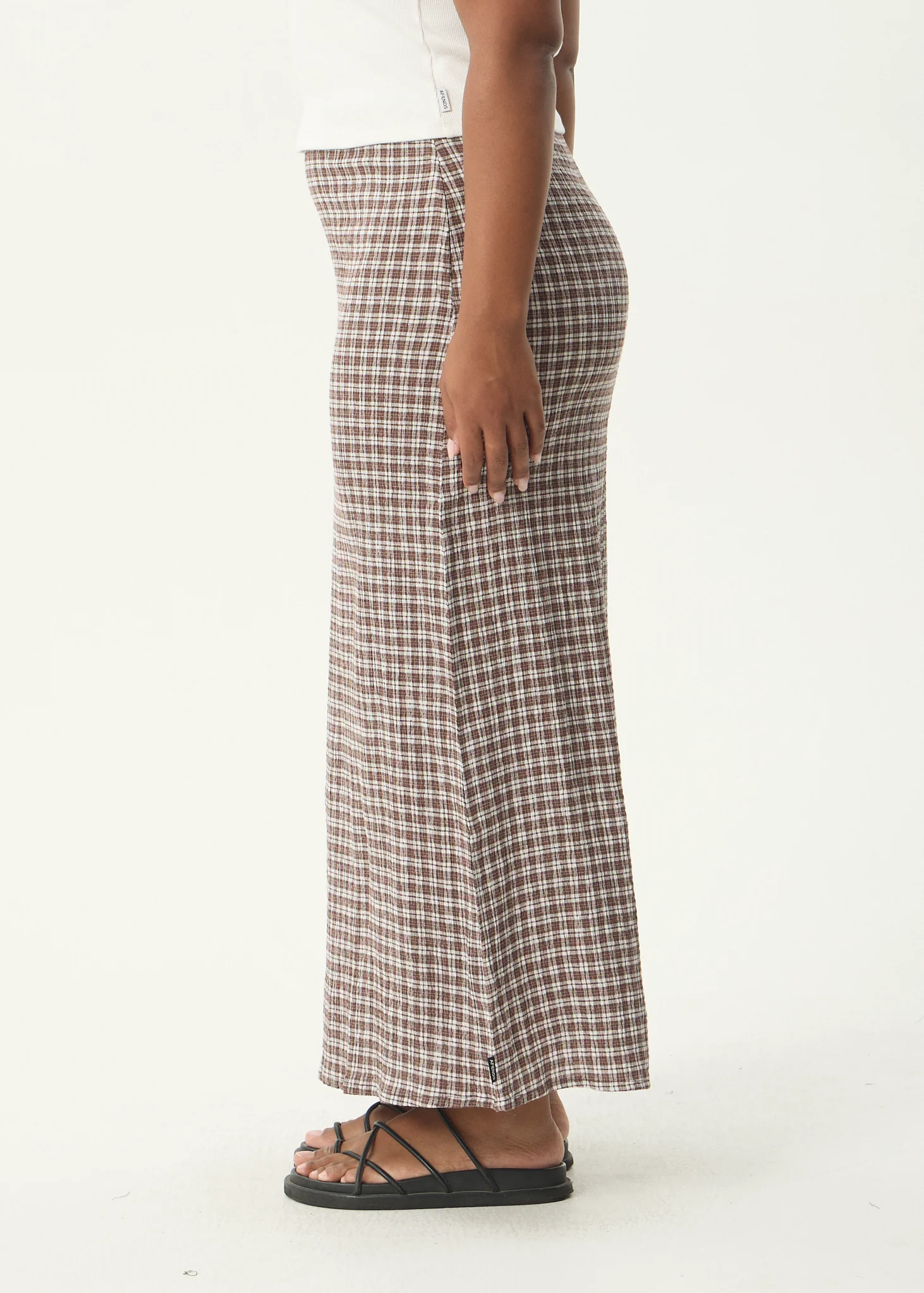 AFENDS Womens Base - Seersucker Maxi Skirt - Coffee Check - Image 9