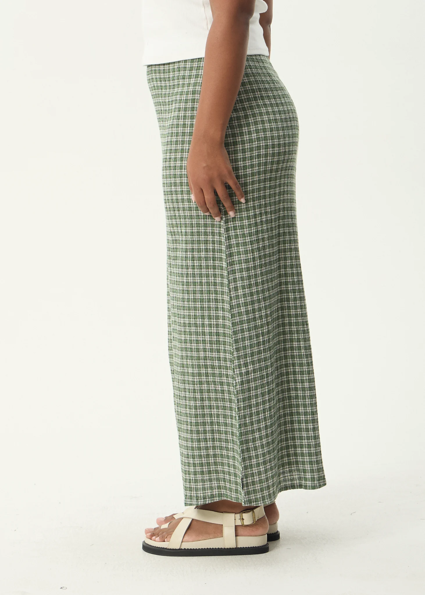 AFENDS Womens Base - Seersucker Maxi Skirt - Deep Green Check - Image 10