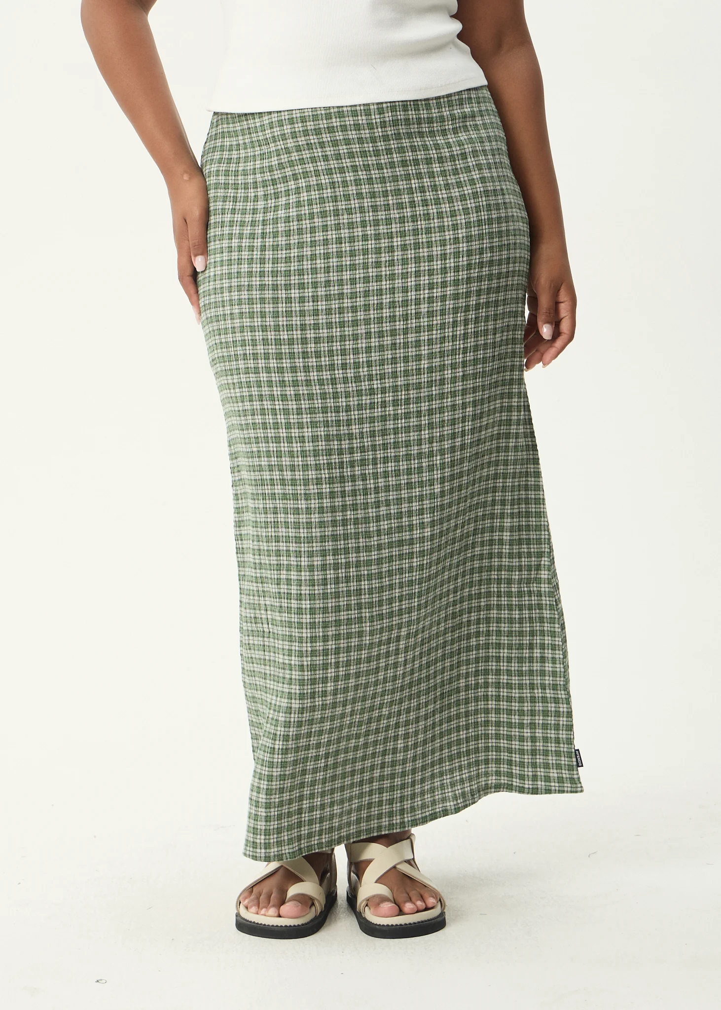 AFENDS Womens Base - Seersucker Maxi Skirt - Deep Green Check - Image 5