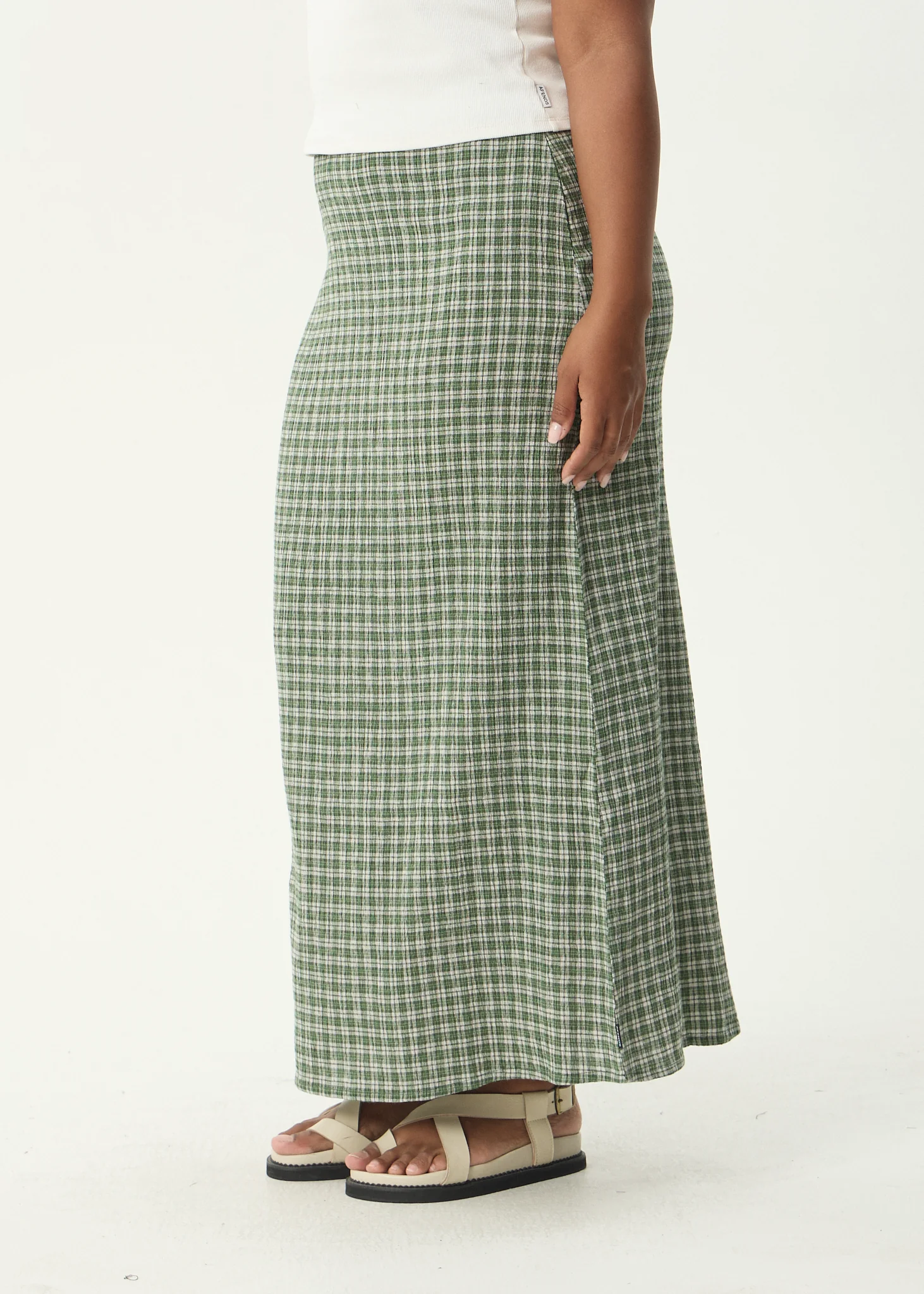 AFENDS Womens Base - Seersucker Maxi Skirt - Deep Green Check - Image 7