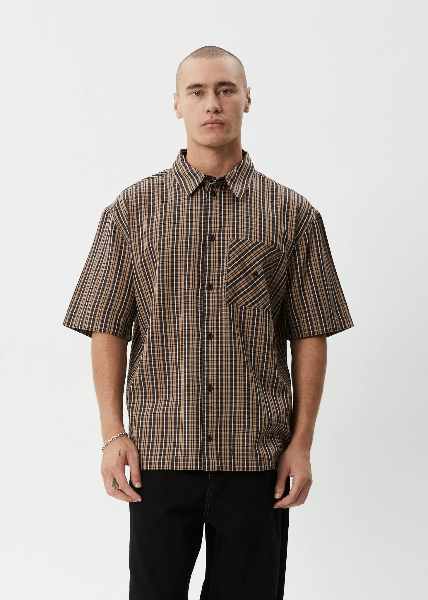 AFENDS Mens Hometown - Short Sleeve Shirt - Coffee - Image 5