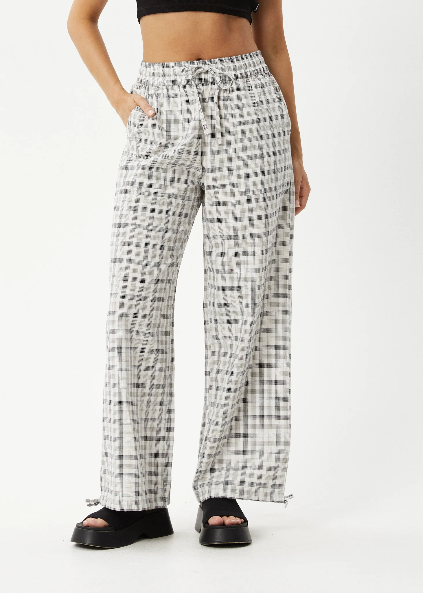 AFENDS Womens Leo - Seersucker Wide Leg Pant - Black / White - Image 3