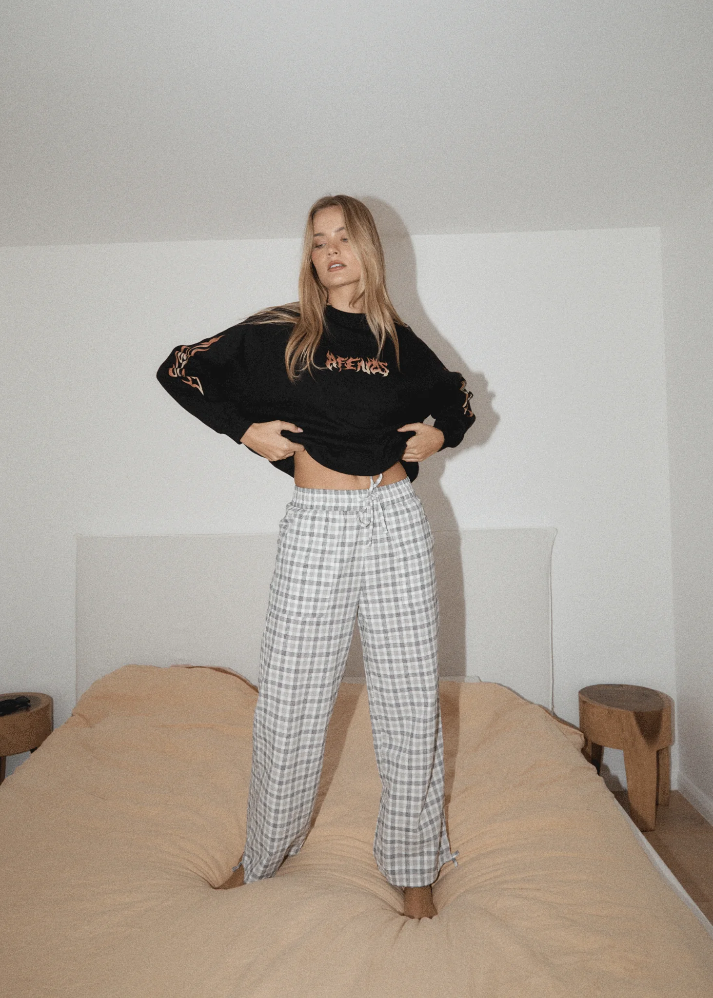 AFENDS Womens Leo - Seersucker Wide Leg Pant - Black / White - Image 7
