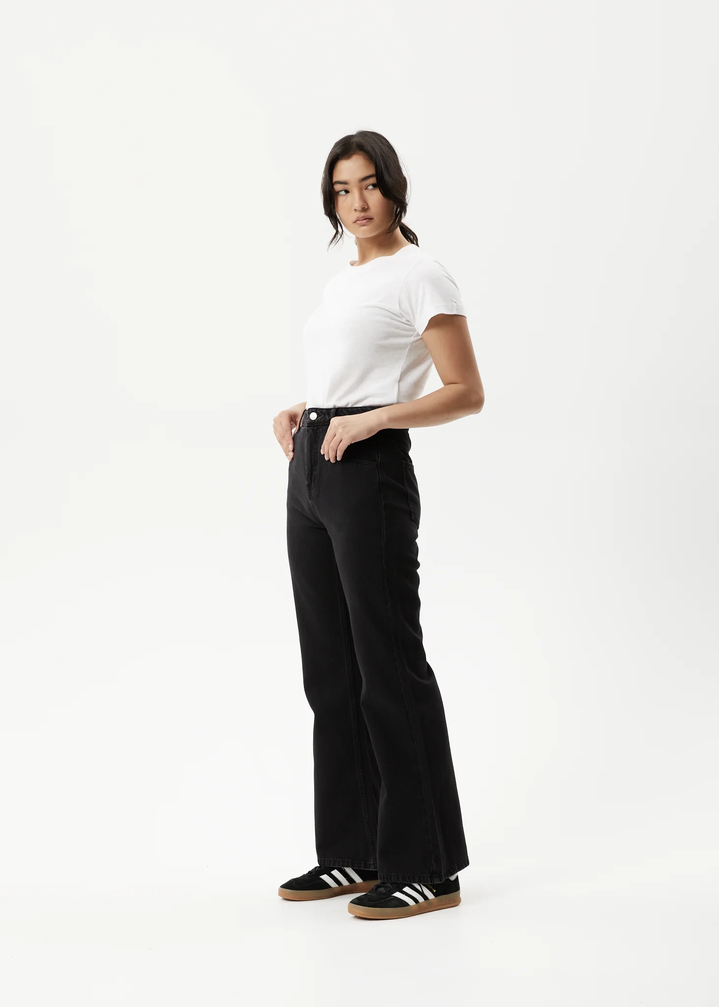 AFENDS Womens Marsha - Denim Slim Flared Jean - Washed Black - Image 2
