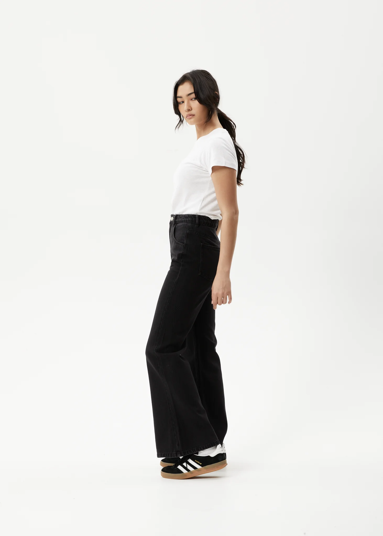 AFENDS Womens Marsha - Denim Slim Flared Jean - Washed Black - Image 3
