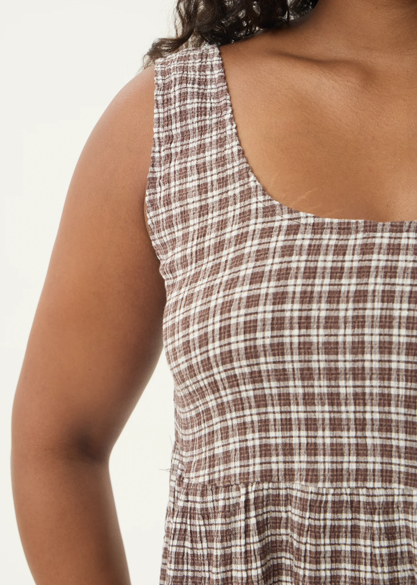 AFENDS Womens Base Jesse - Seersucker Mini Dress - Coffee Check - Image 11