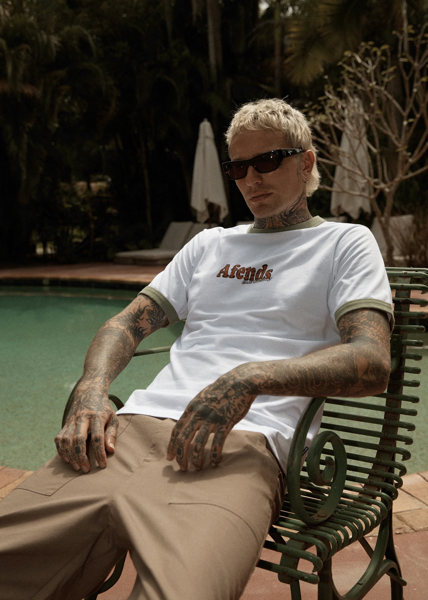 AFENDS Mens Classico - Heavyweight Ringer Tee - White - Image 2
