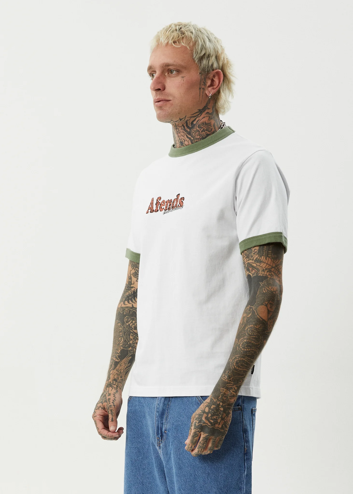 AFENDS Mens Classico - Heavyweight Ringer Tee - White - Image 4