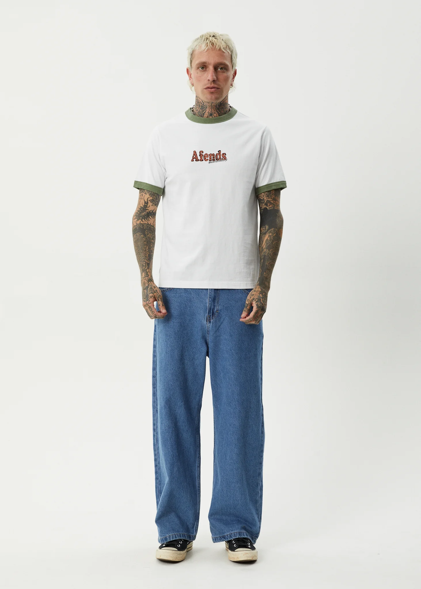 AFENDS Mens Classico - Heavyweight Ringer Tee - White - Image 9