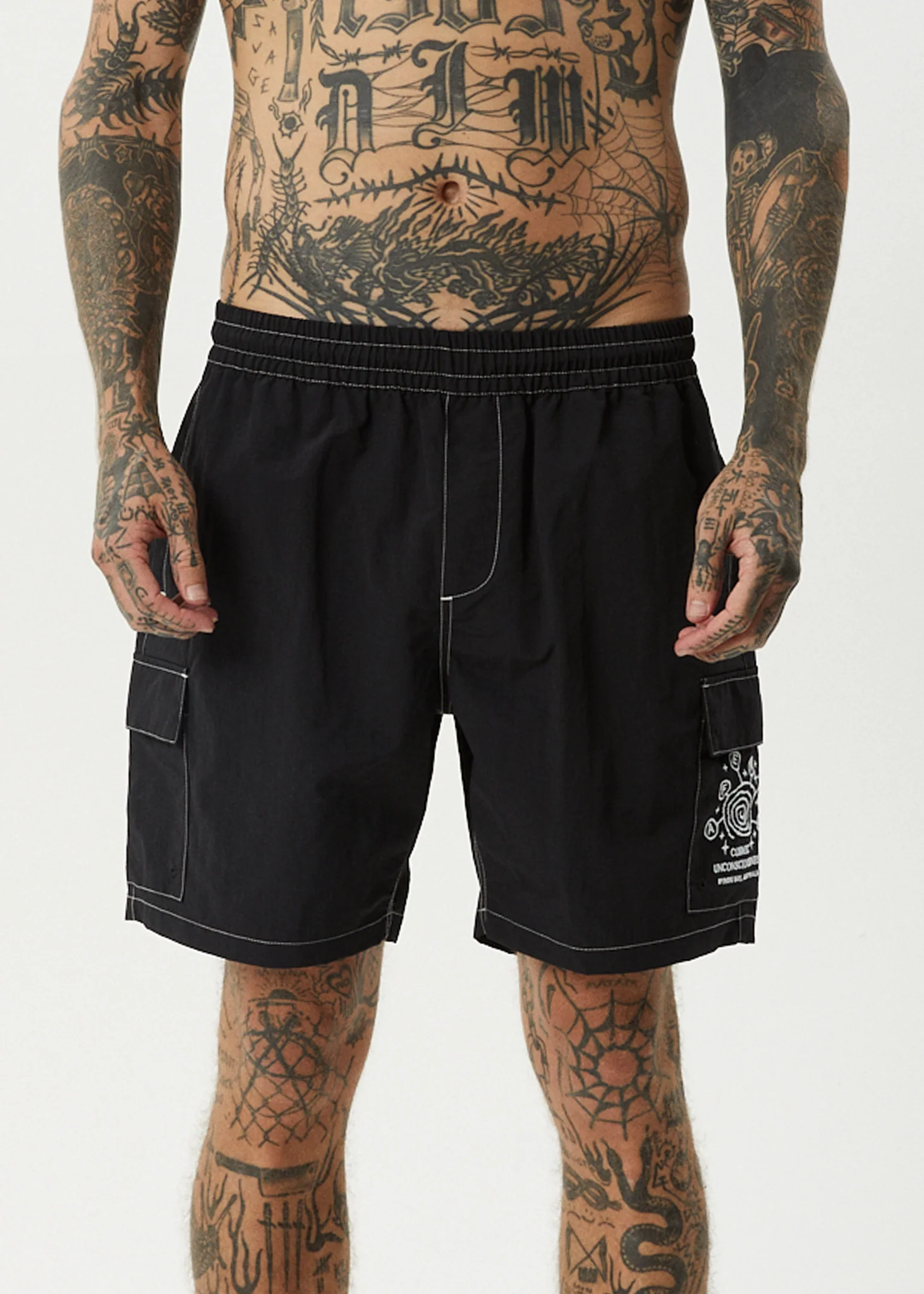 AFENDS Mens Cosmic - Cargo Baywatch Swim Short 18" - Black - Image 6