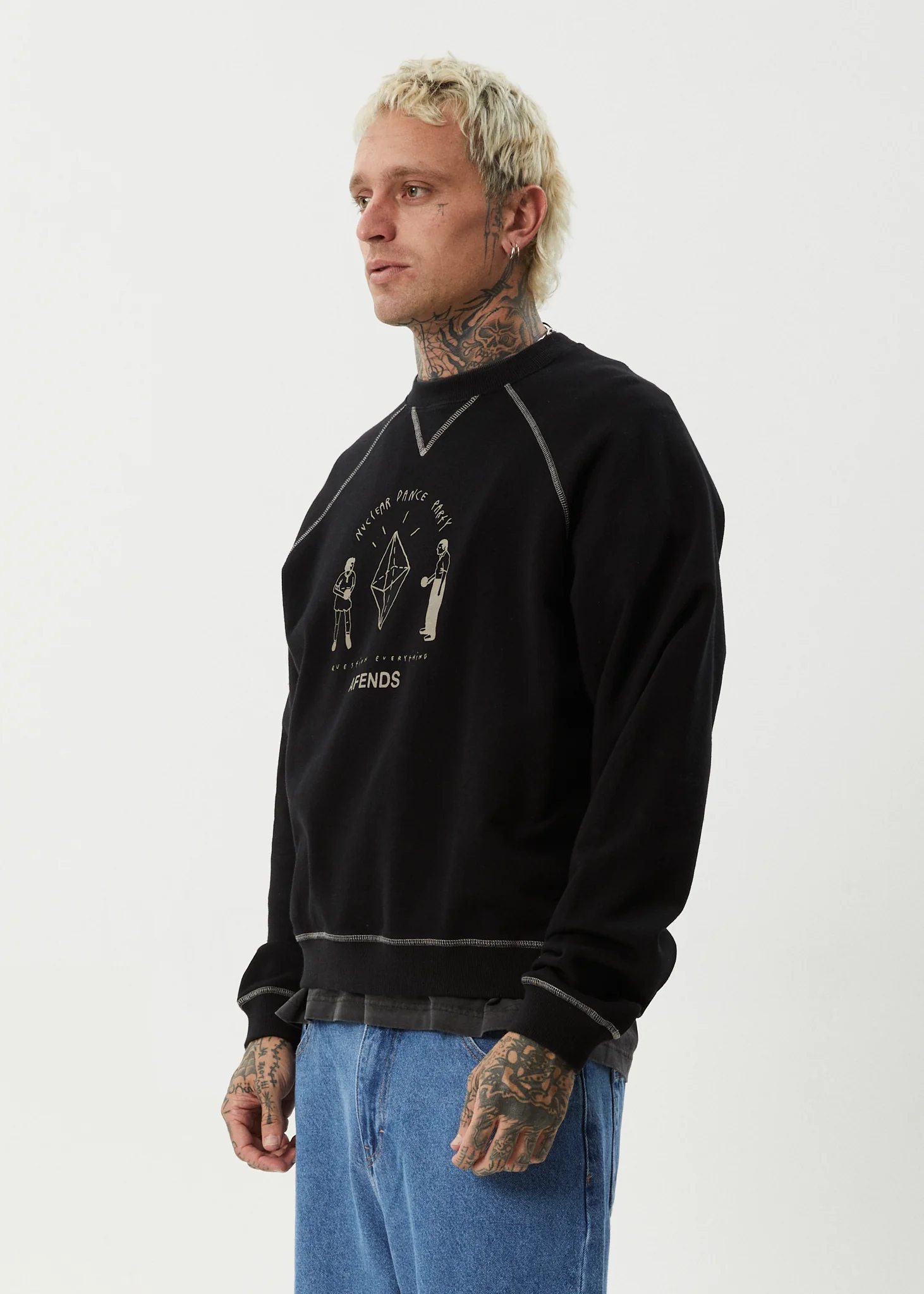 AFENDS Mens Dance Party - Crew Neck Jumper - Black - Image 3