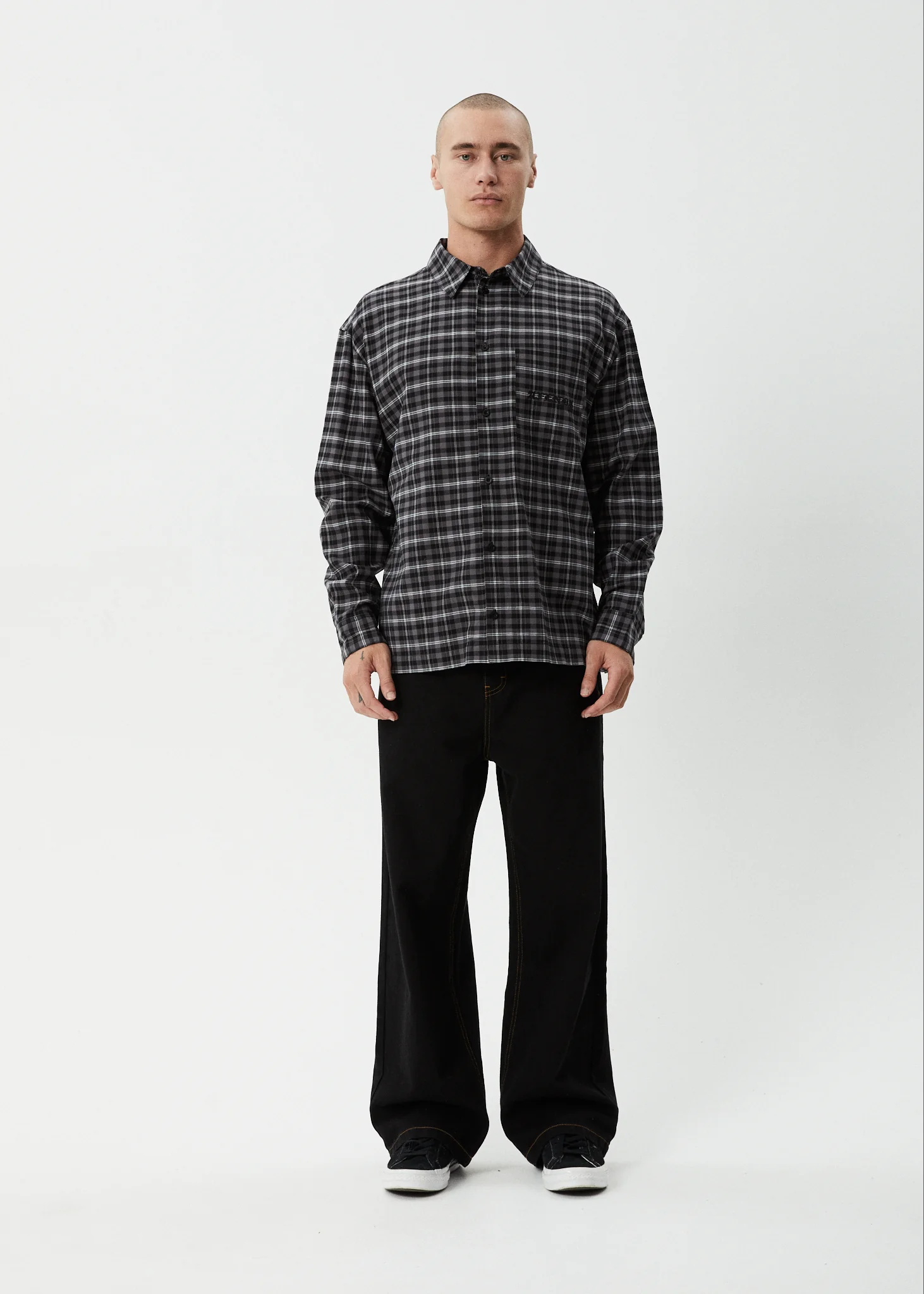 AFENDS Mens Darkness - Long Sleeve Shirt - Black Check - Image 13