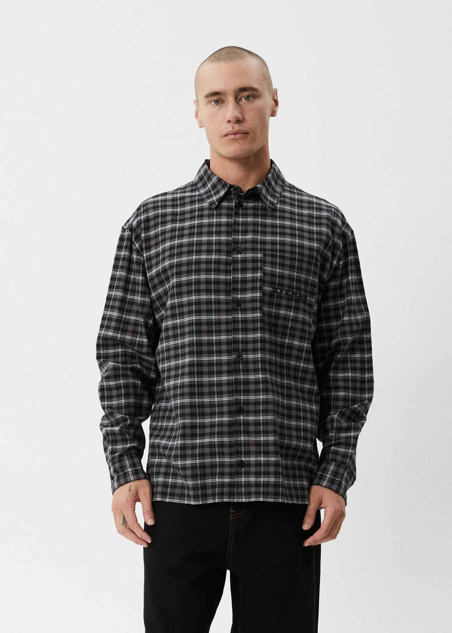 AFENDS Mens Darkness - Long Sleeve Shirt - Black Check - Image 5