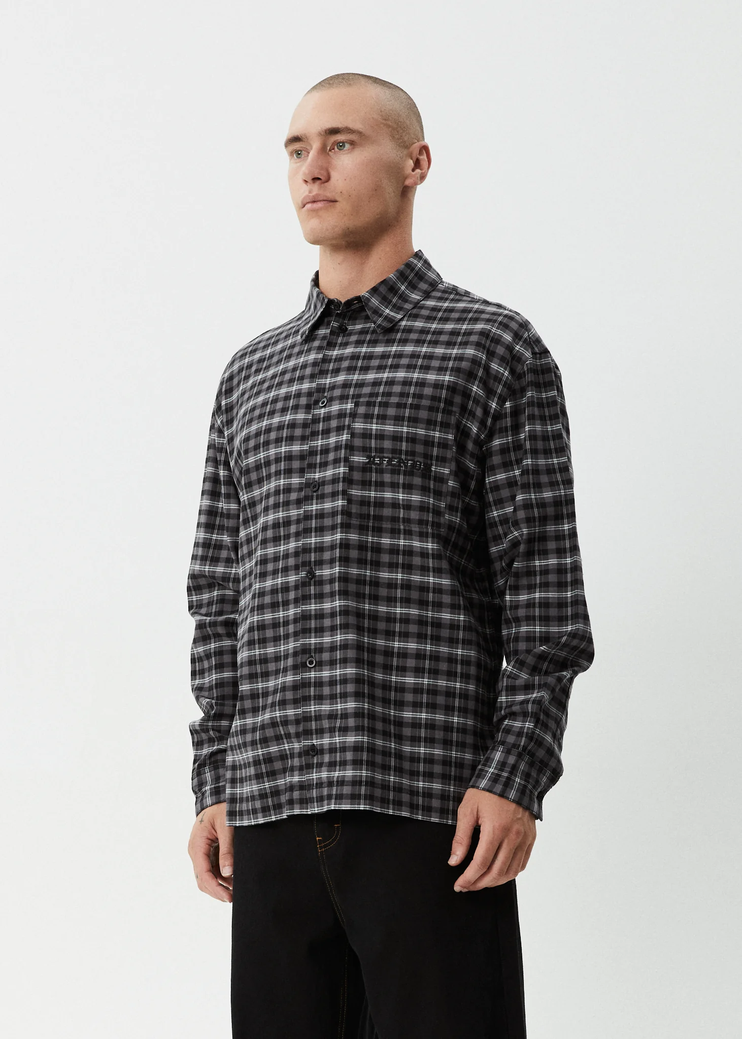 AFENDS Mens Darkness - Long Sleeve Shirt - Black Check - Image 7