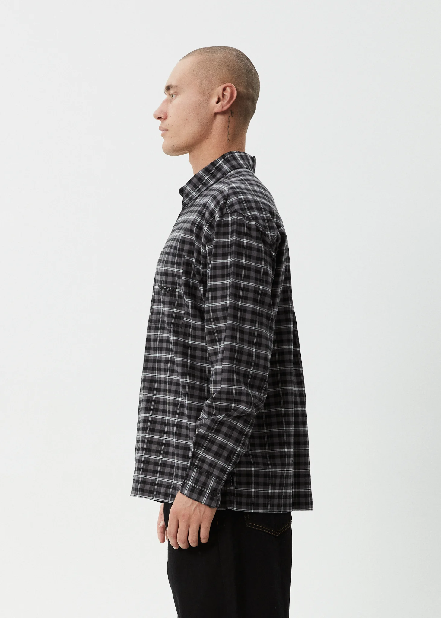 AFENDS Mens Darkness - Long Sleeve Shirt - Black Check - Image 9