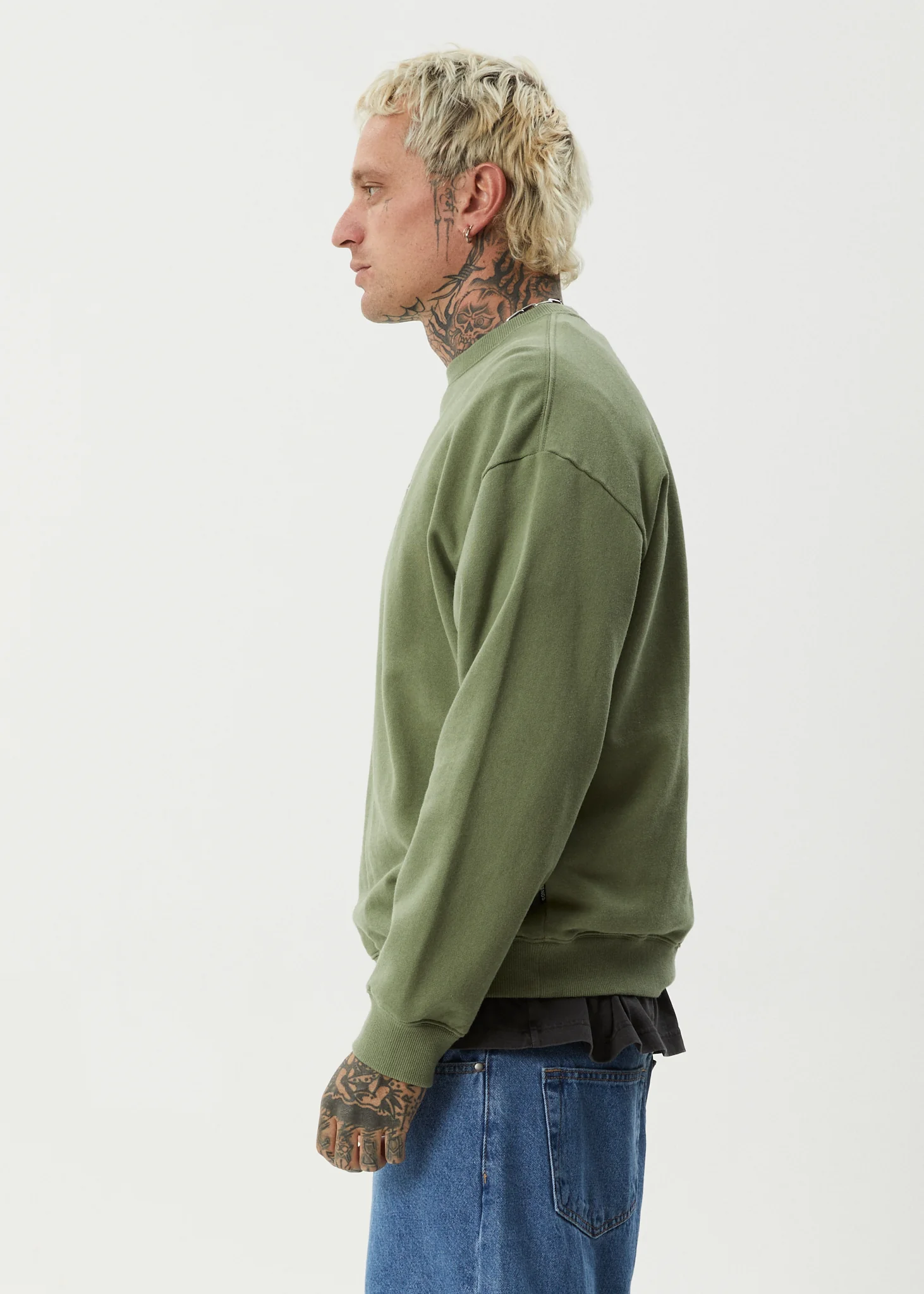 AFENDS Mens Ember - Crew Neck Jumper - Oil Green - Image 4