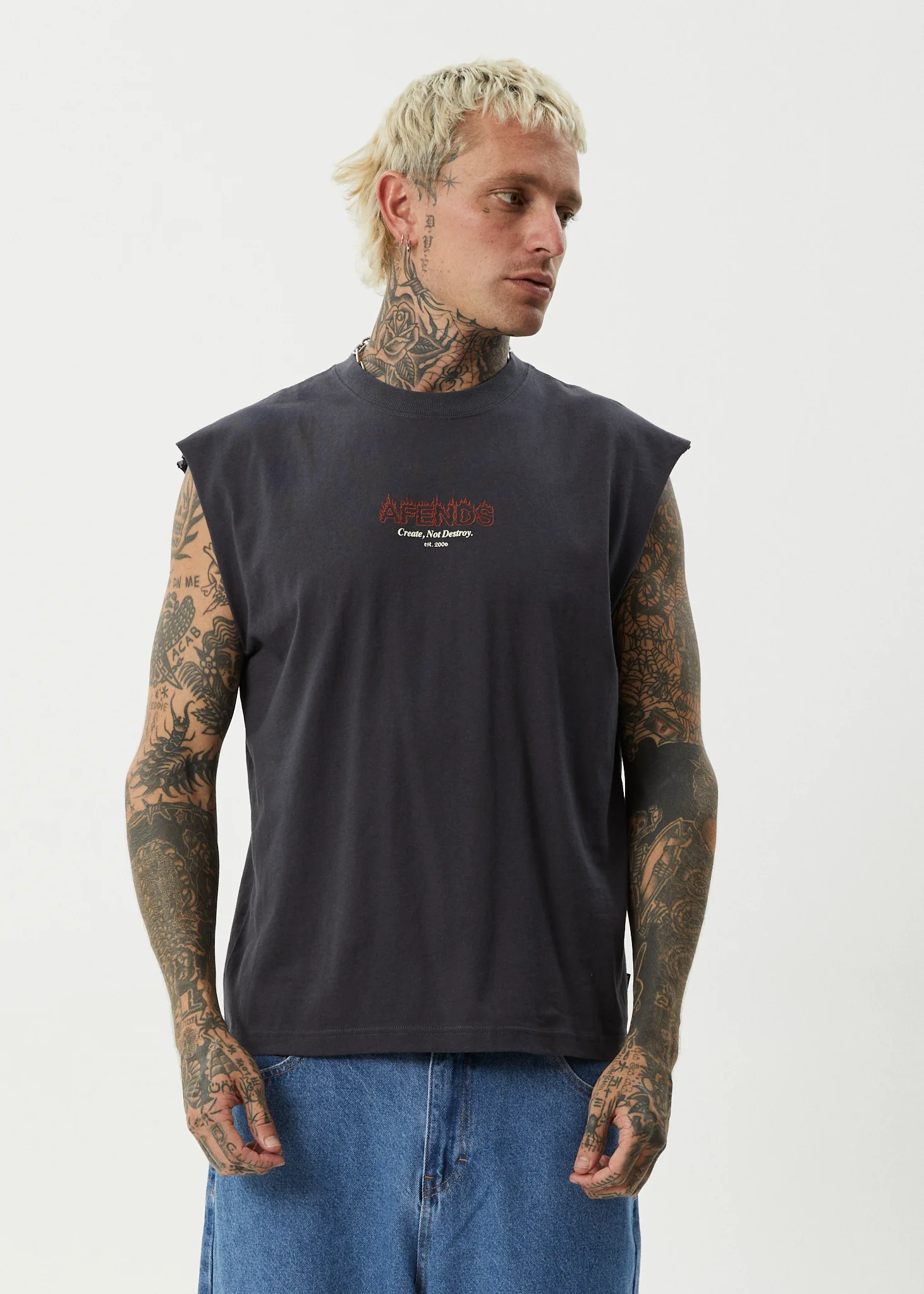 AFENDS Mens Ember - Sleeveless Tee - Charcoal - Image 3