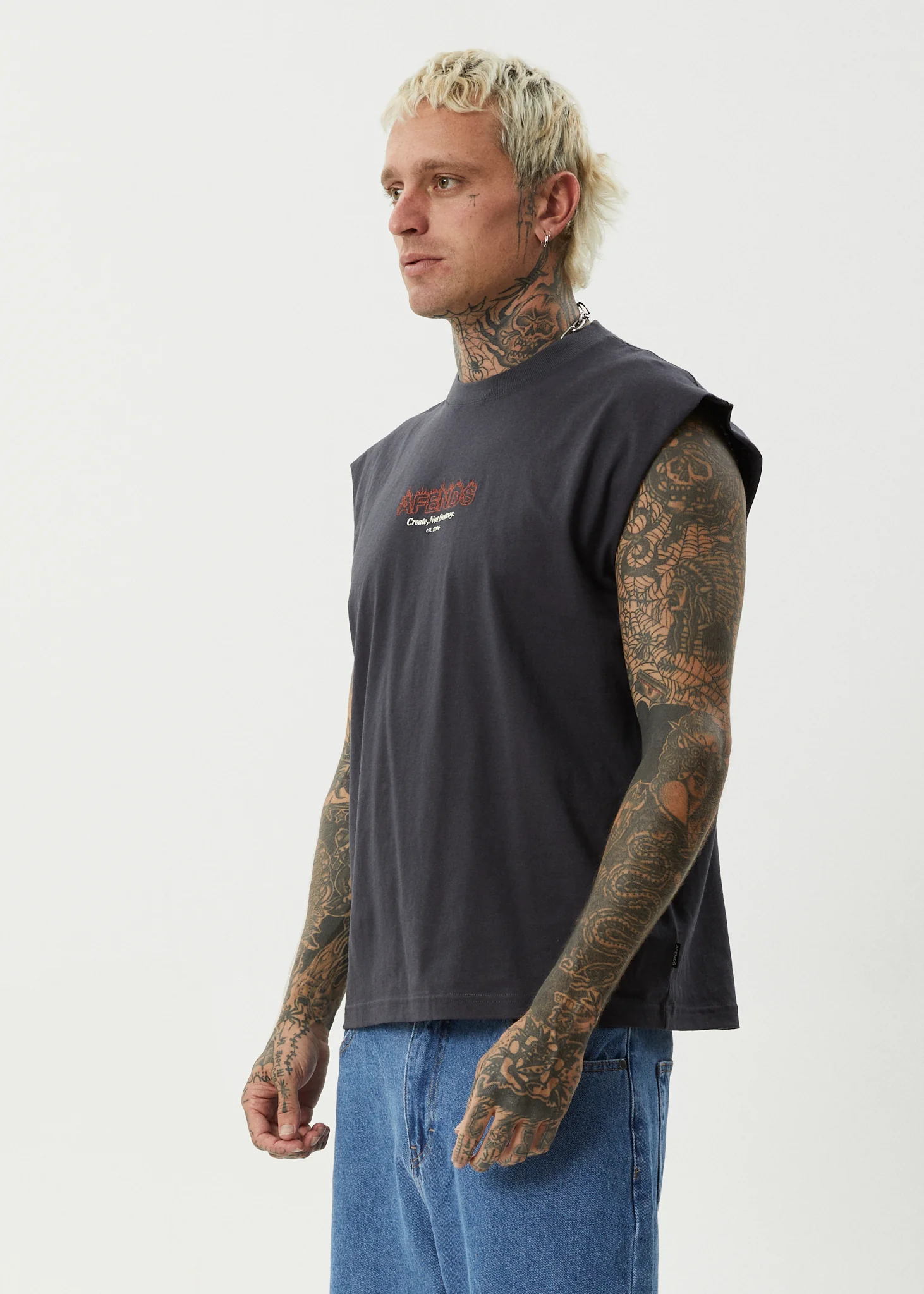 AFENDS Mens Ember - Sleeveless Tee - Charcoal - Image 4