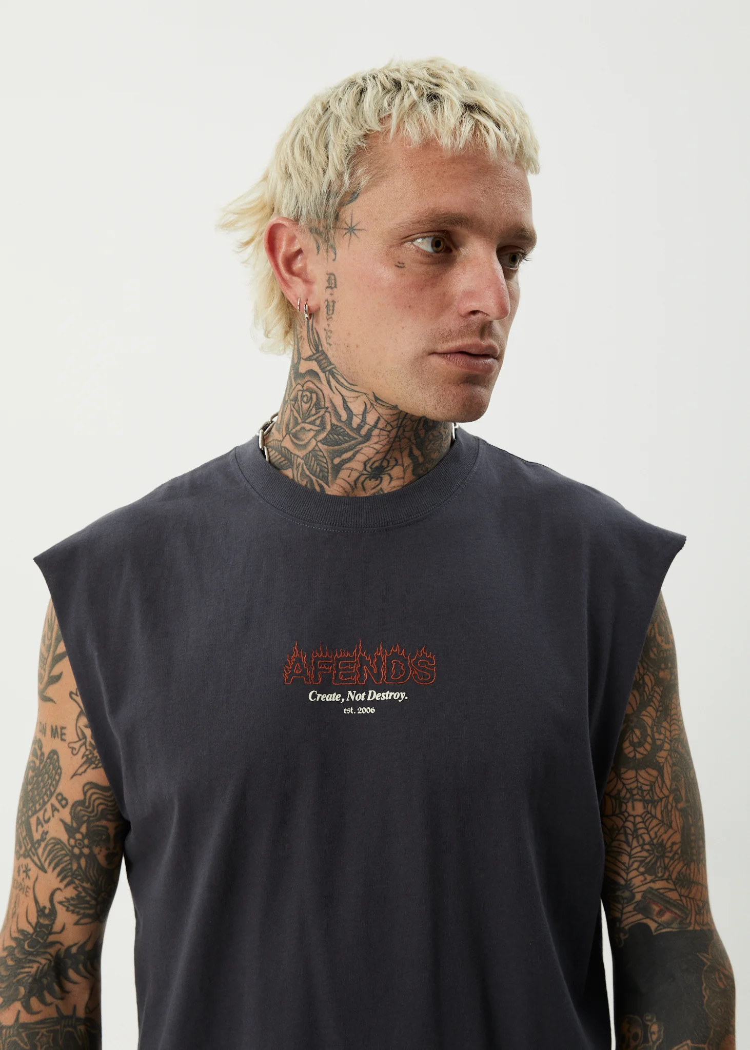 AFENDS Mens Ember - Sleeveless Tee - Charcoal - Image 8