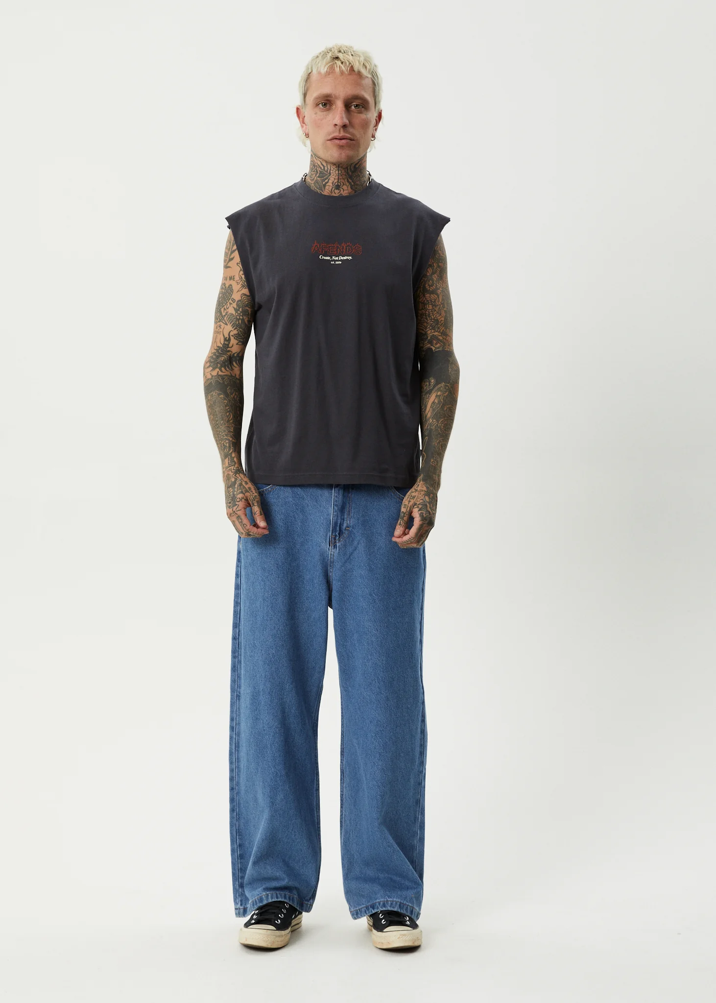 AFENDS Mens Ember - Sleeveless Tee - Charcoal - Image 9