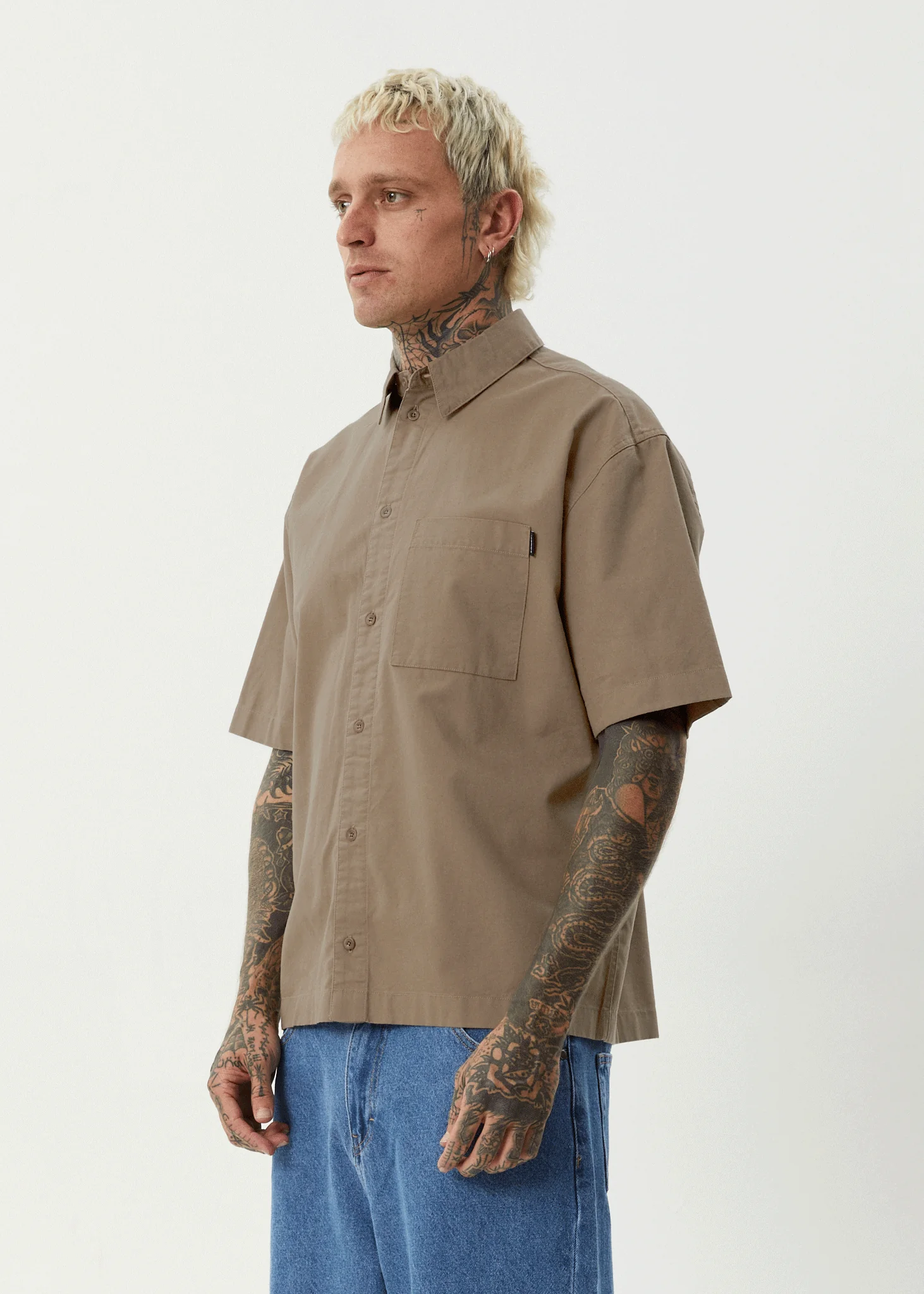 AFENDS Mens Everyday - Short Sleeve Shirt - Fossil - Image 3