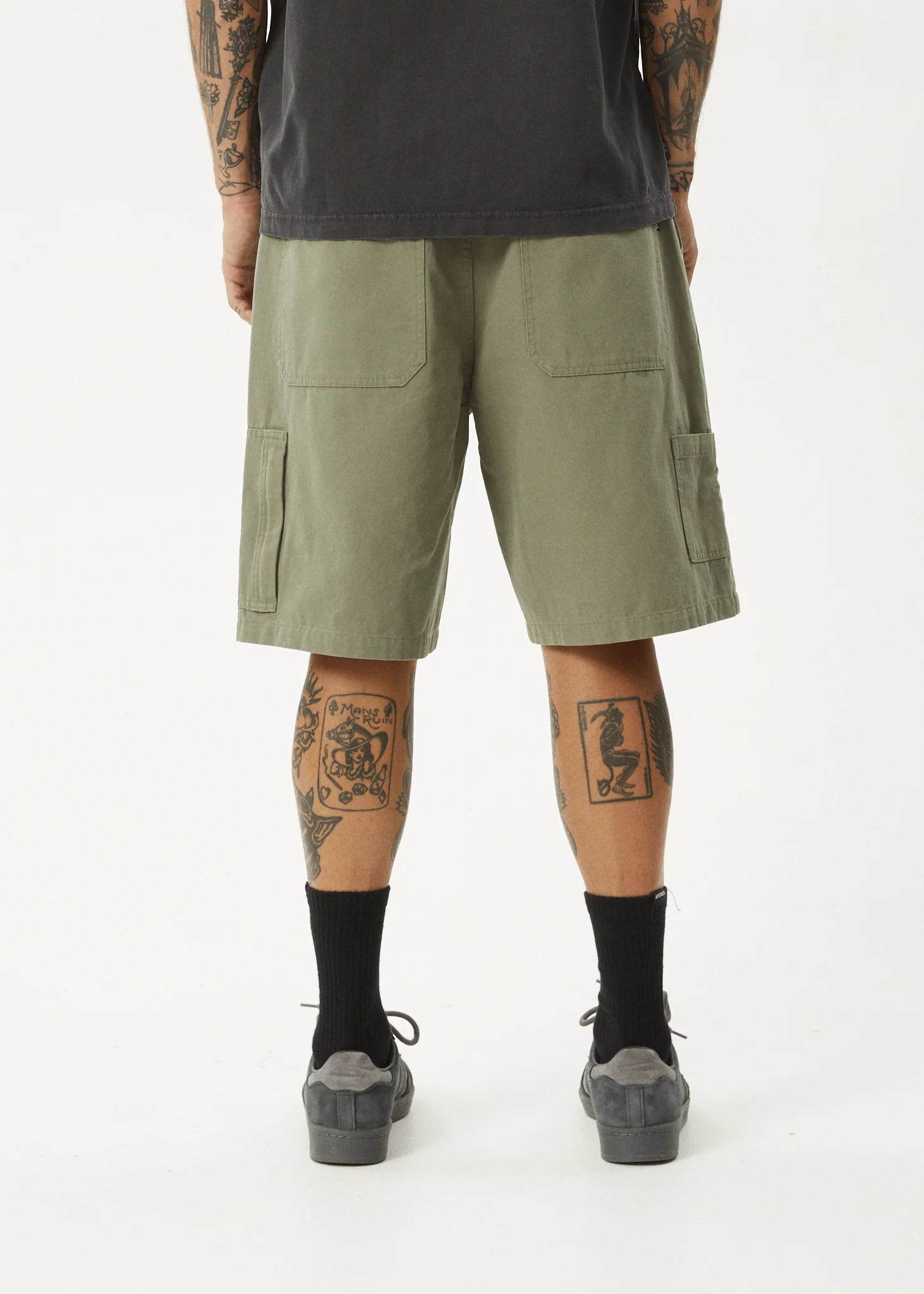 AFENDS Mens Harper - Canvas Workwear Short 22" - Olive - Image 4