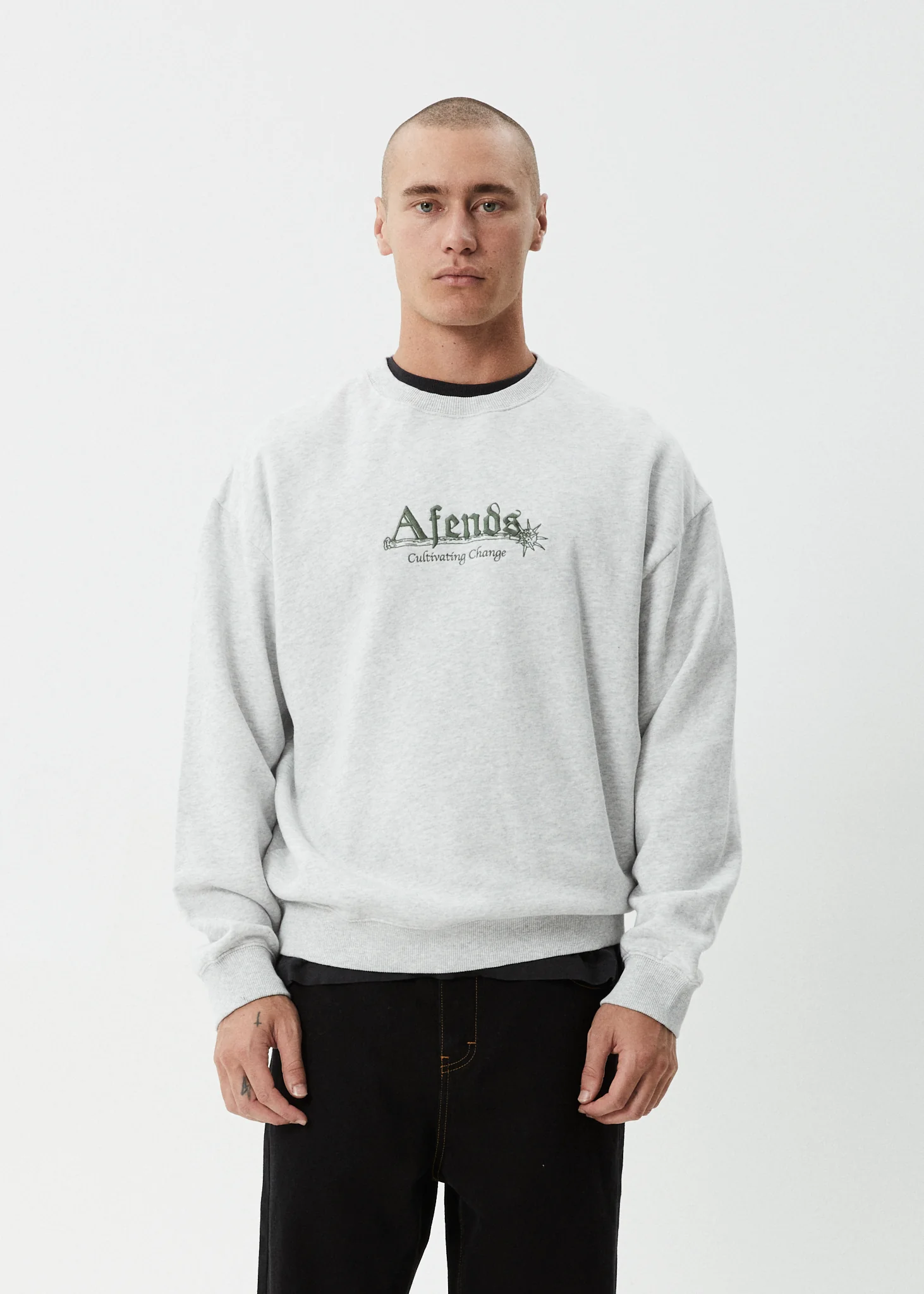 AFENDS Mens Mace - Crew Neck Jumper - Grey Marle - Image 3