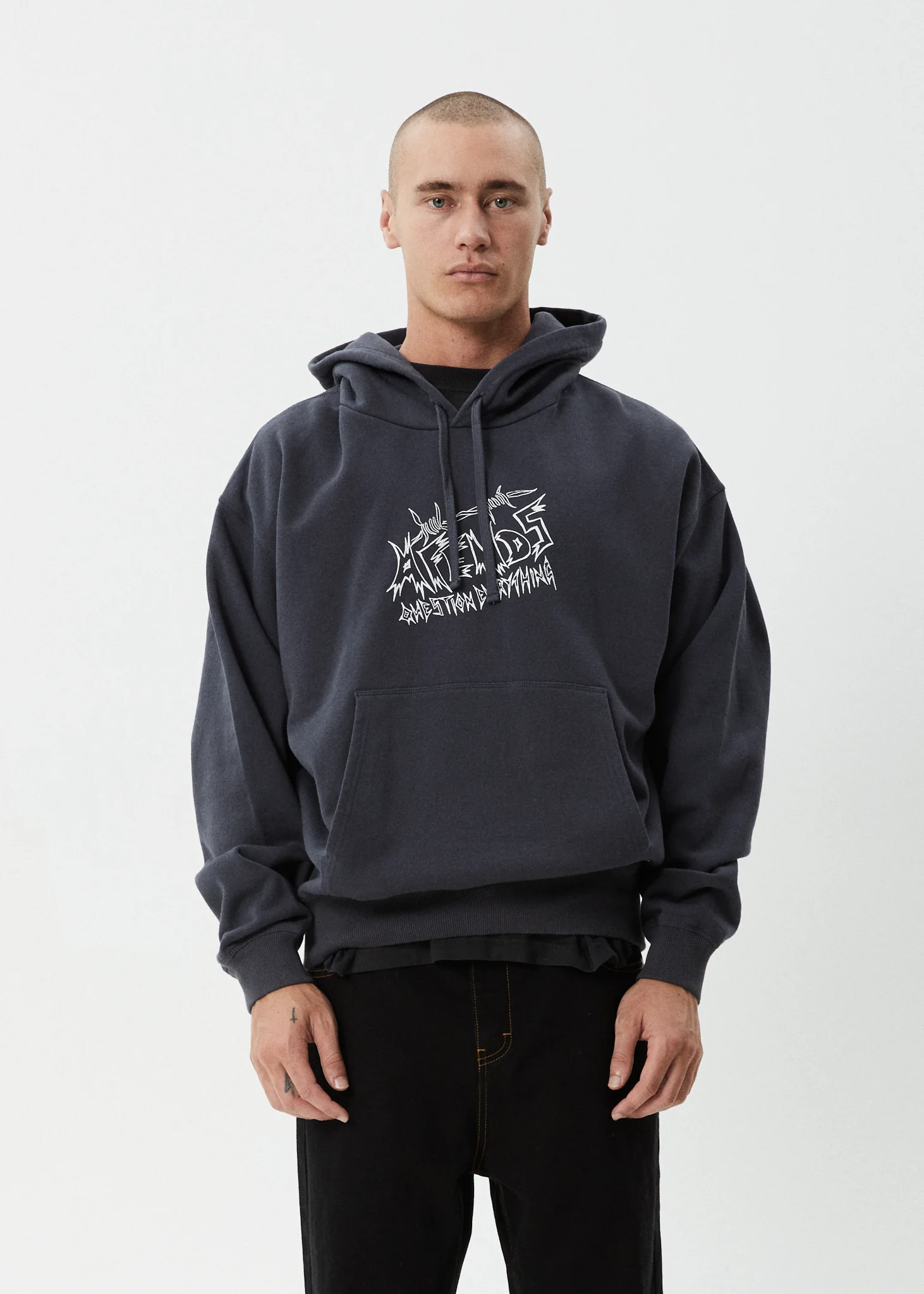 AFENDS Mens Moments - Boxy Hoodie - Charcoal - Image 2