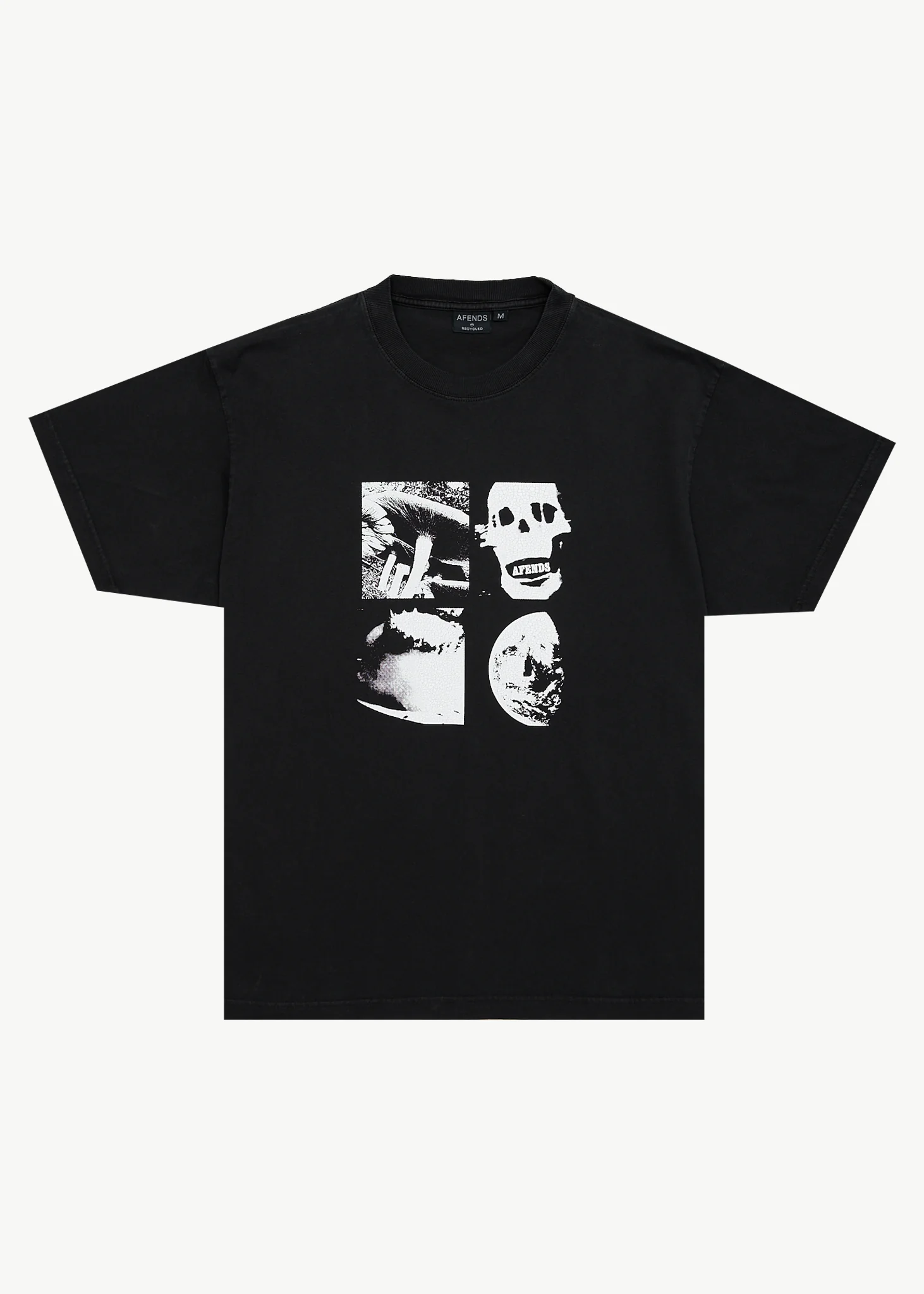 AFENDS Mens New And Clear - Heavyweight Boxy Tee - Stone Black