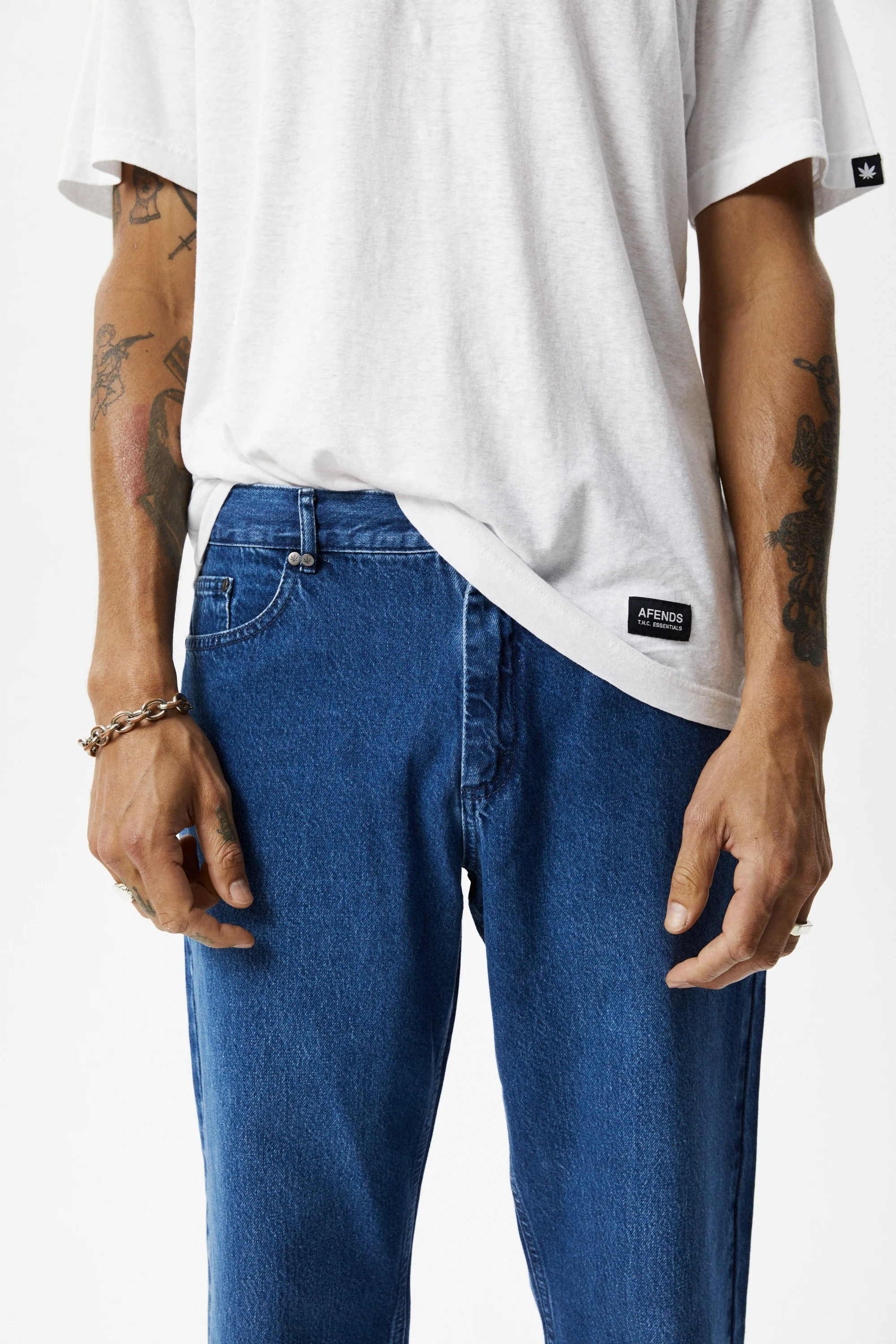 AFENDS Mens Ninety Twos - Denim Relaxed Jean - Authentic Blue - Image 5