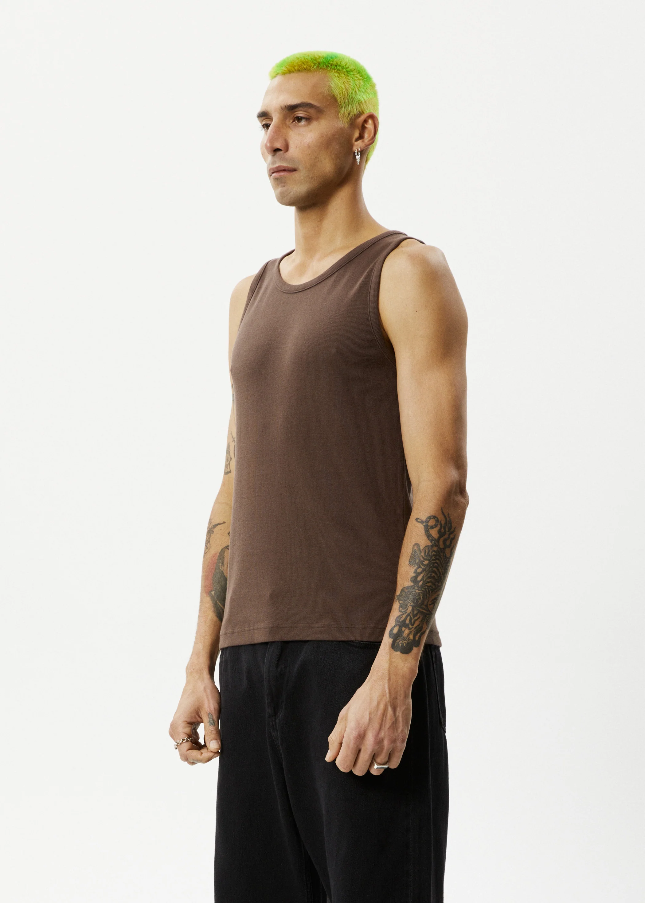 AFENDS Mens Paramount - Rib Singlet - Coffee - Image 4