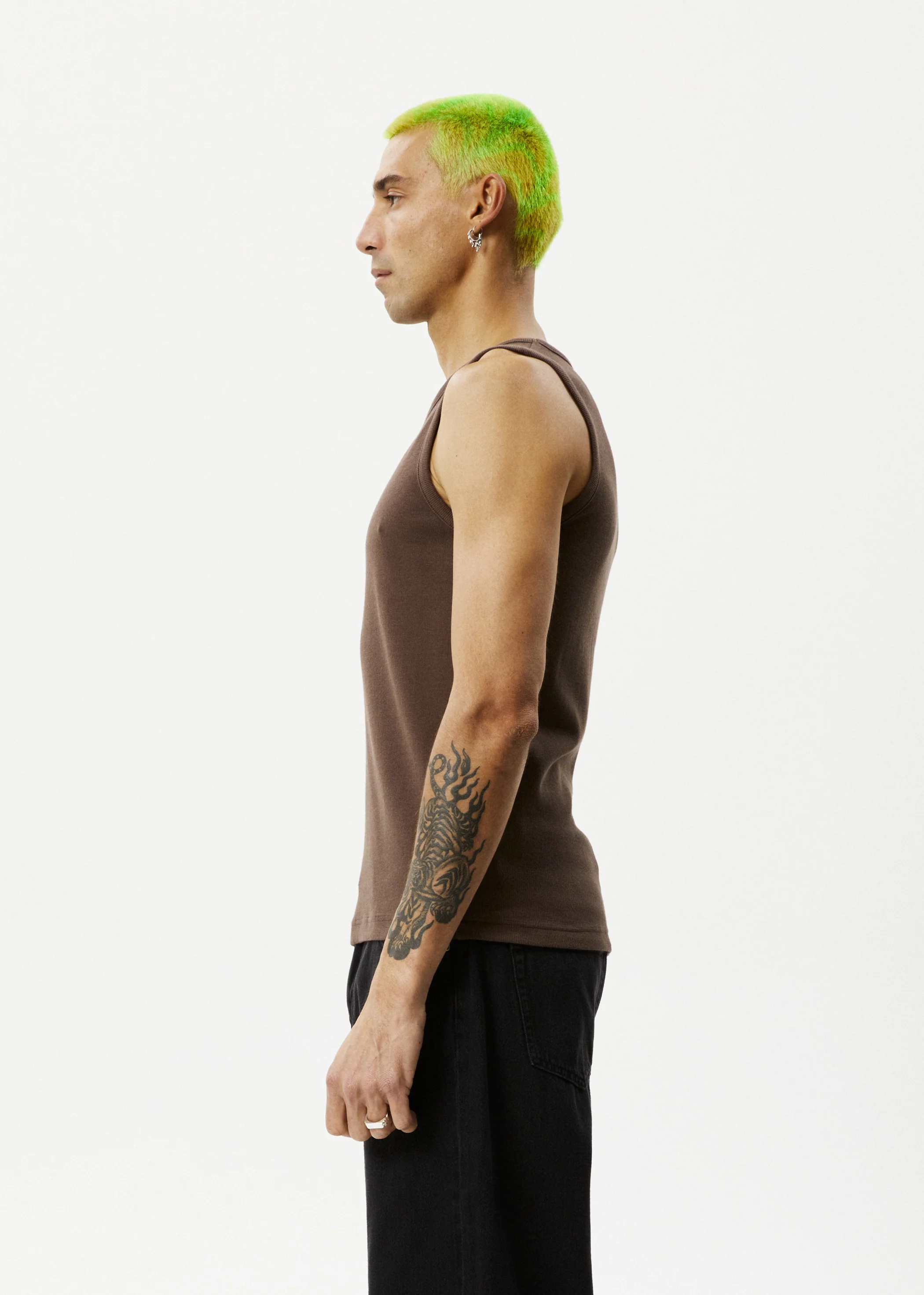 AFENDS Mens Paramount - Rib Singlet - Coffee - Image 6