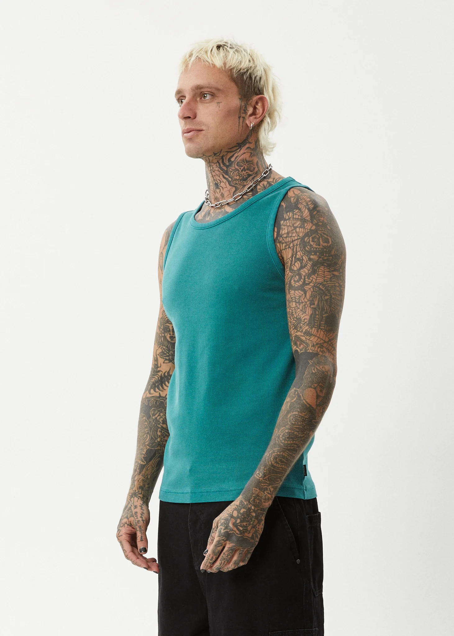 AFENDS Mens Paramount - Rib Singlet - Washed Pine - Image 3