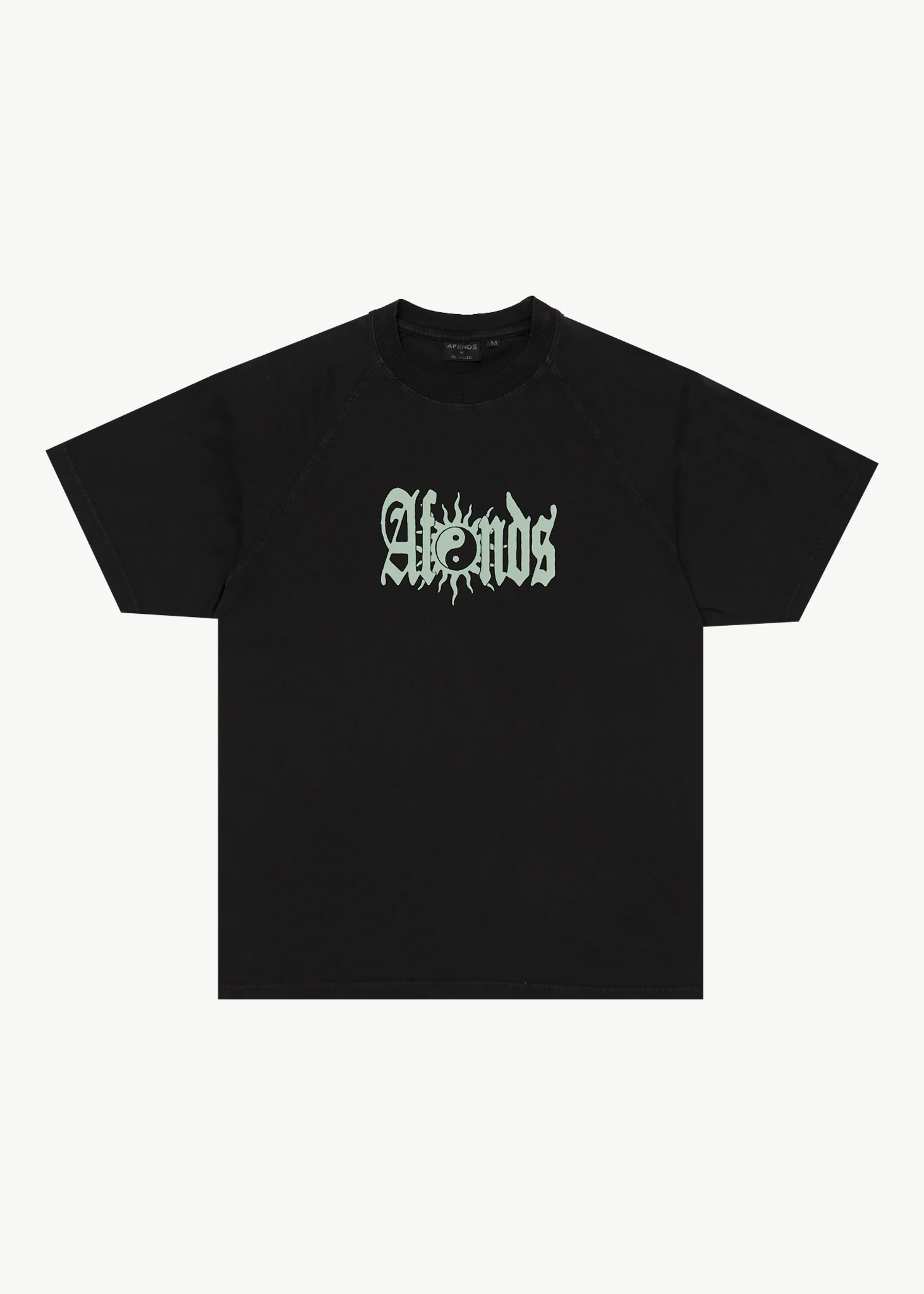 AFENDS Mens Sun Bite - Raglan Boxy Tee - Stone Black