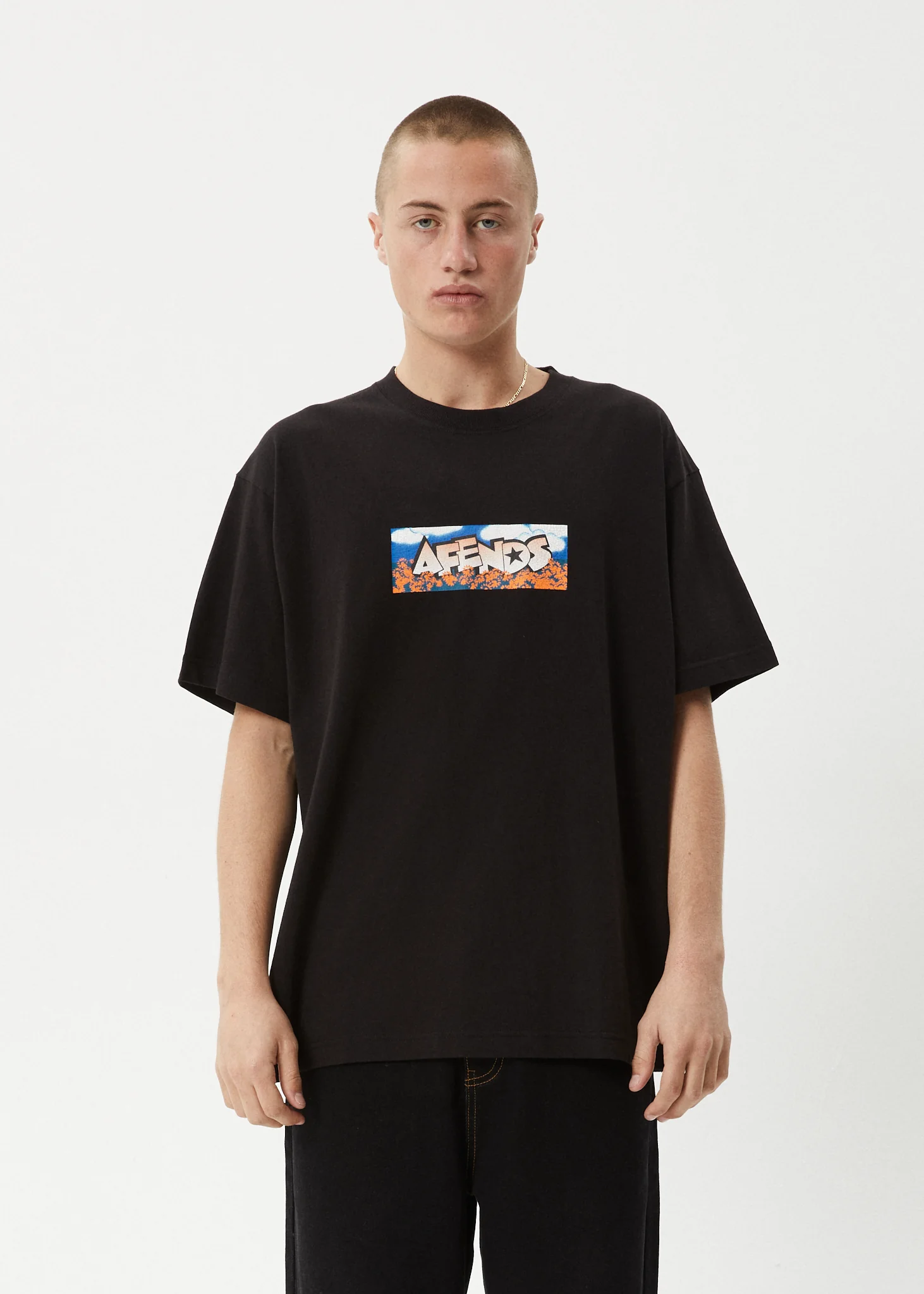 AFENDS Mens Wall Flower - Boxy Tee - Black - Image 3