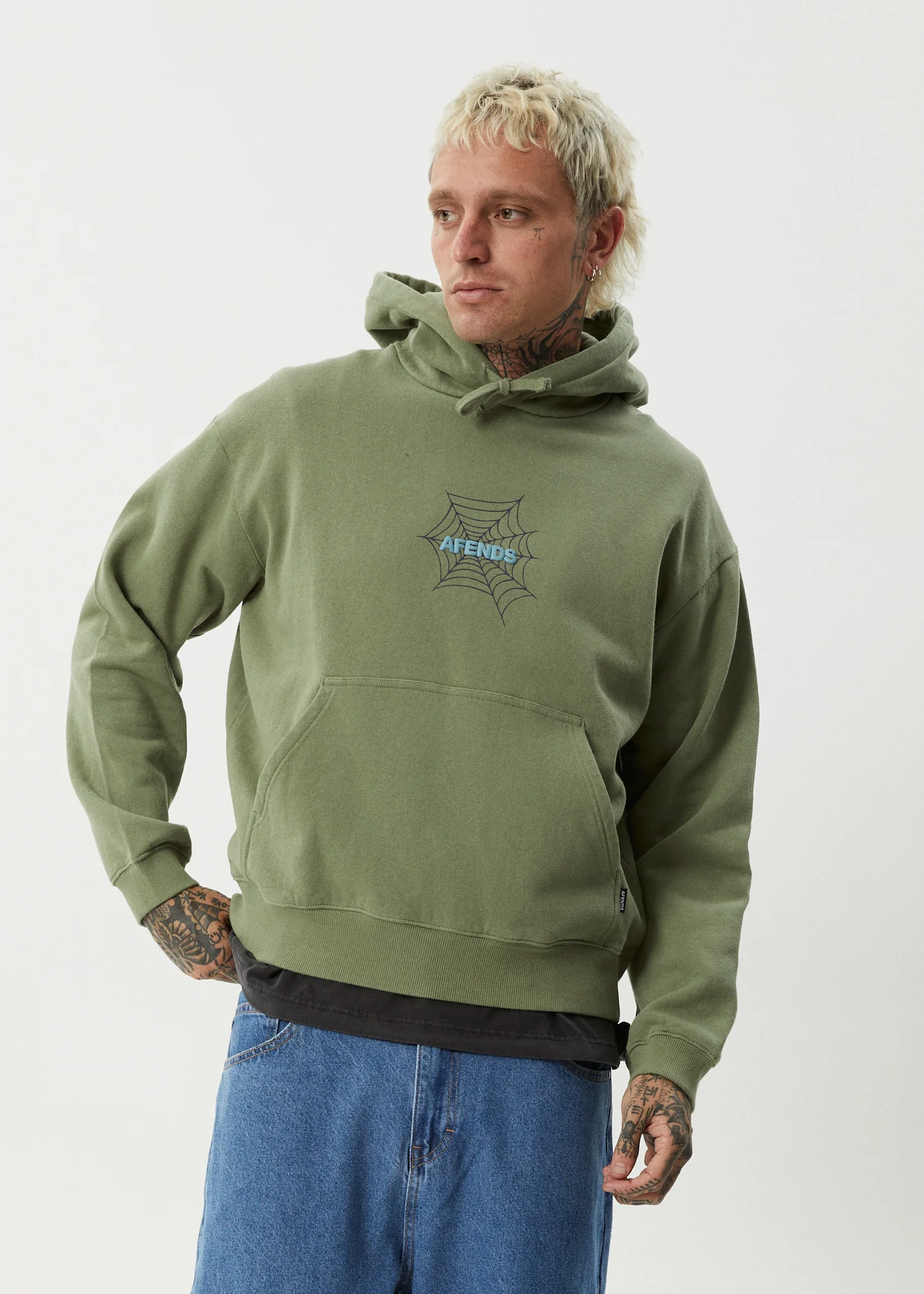 AFENDS Mens Webhead - Hoodie - Oil Green - Image 2