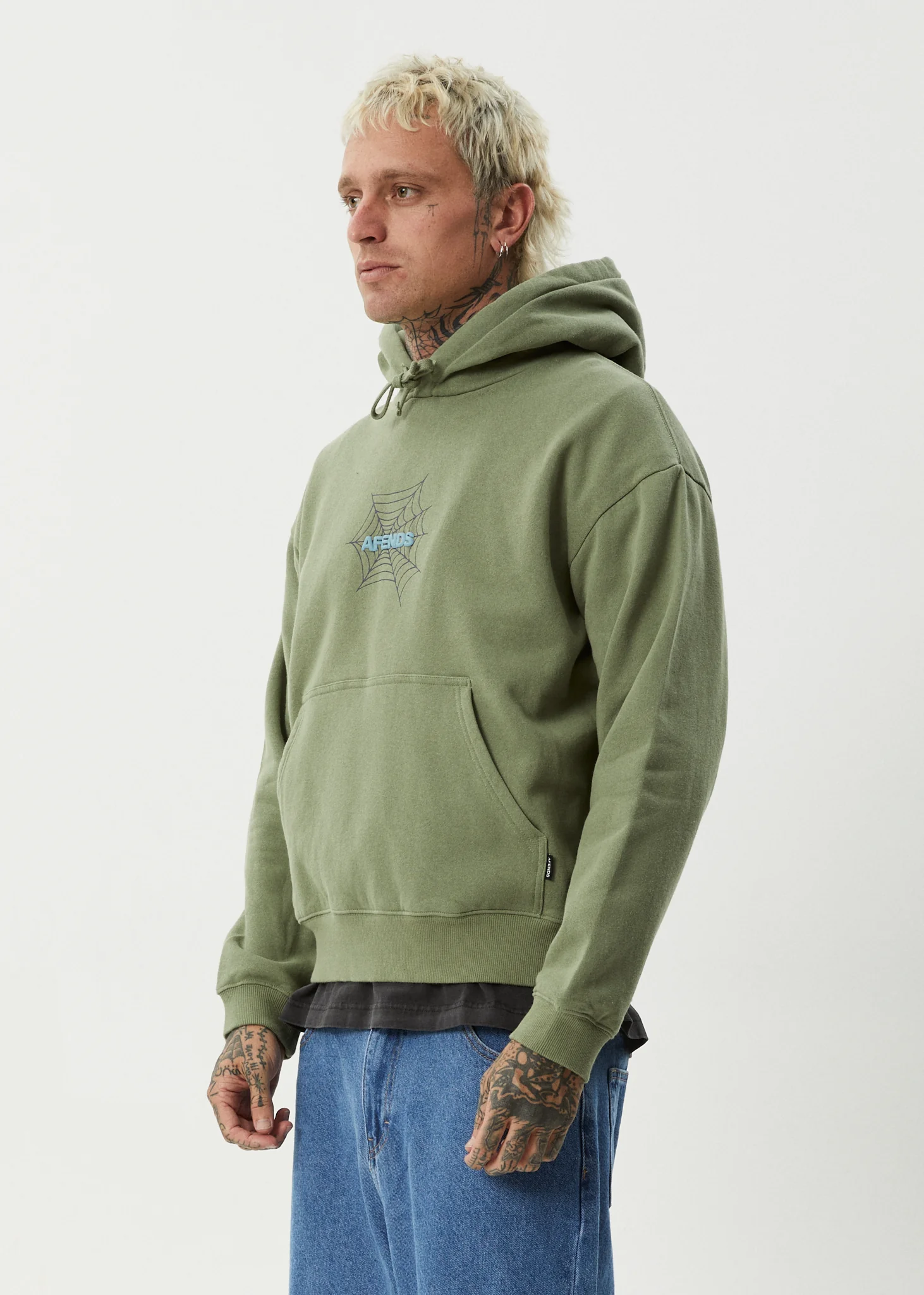 AFENDS Mens Webhead - Hoodie - Oil Green - Image 3