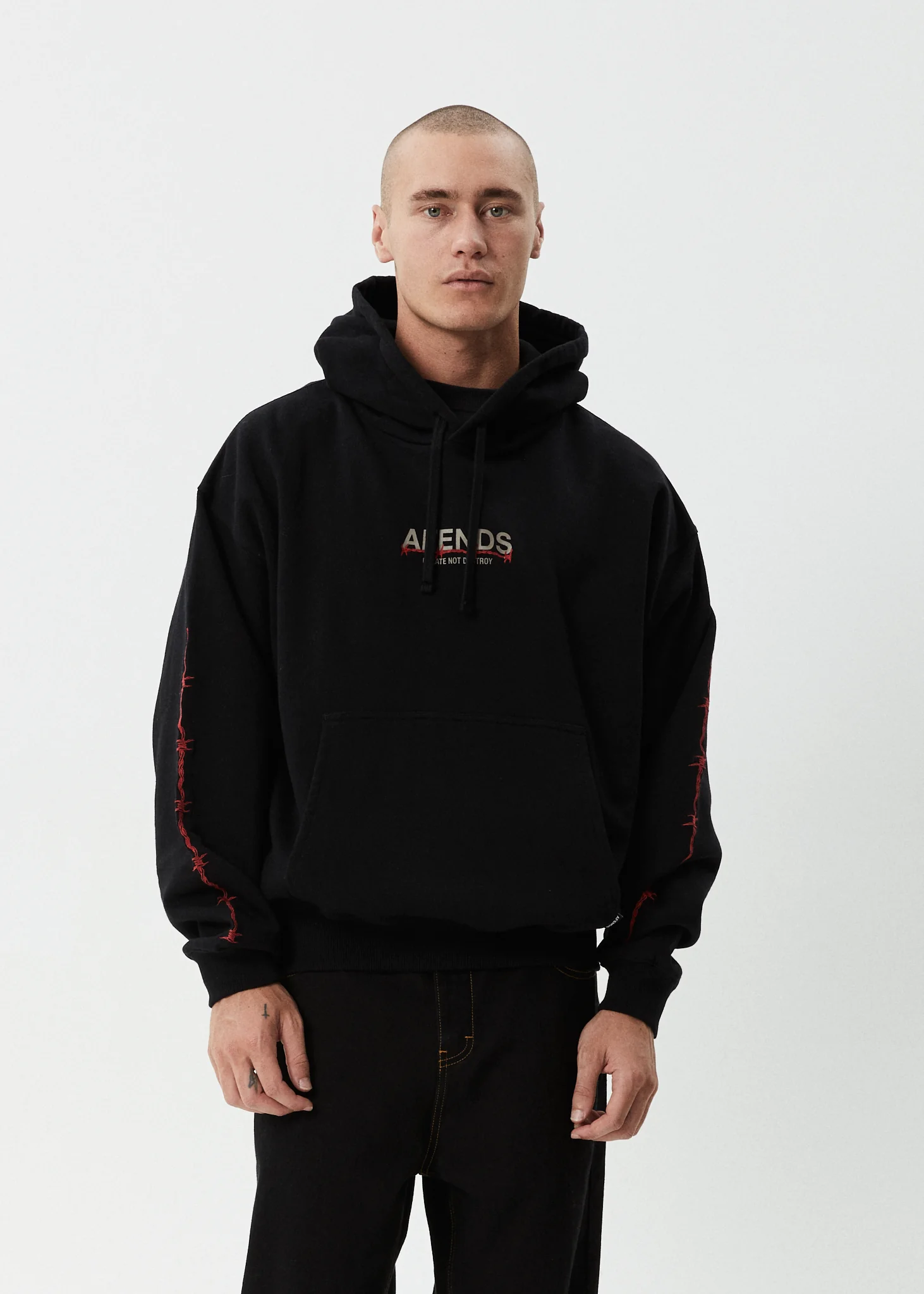 AFENDS Mens Wired - Boxy Hoodie - Black - Image 3
