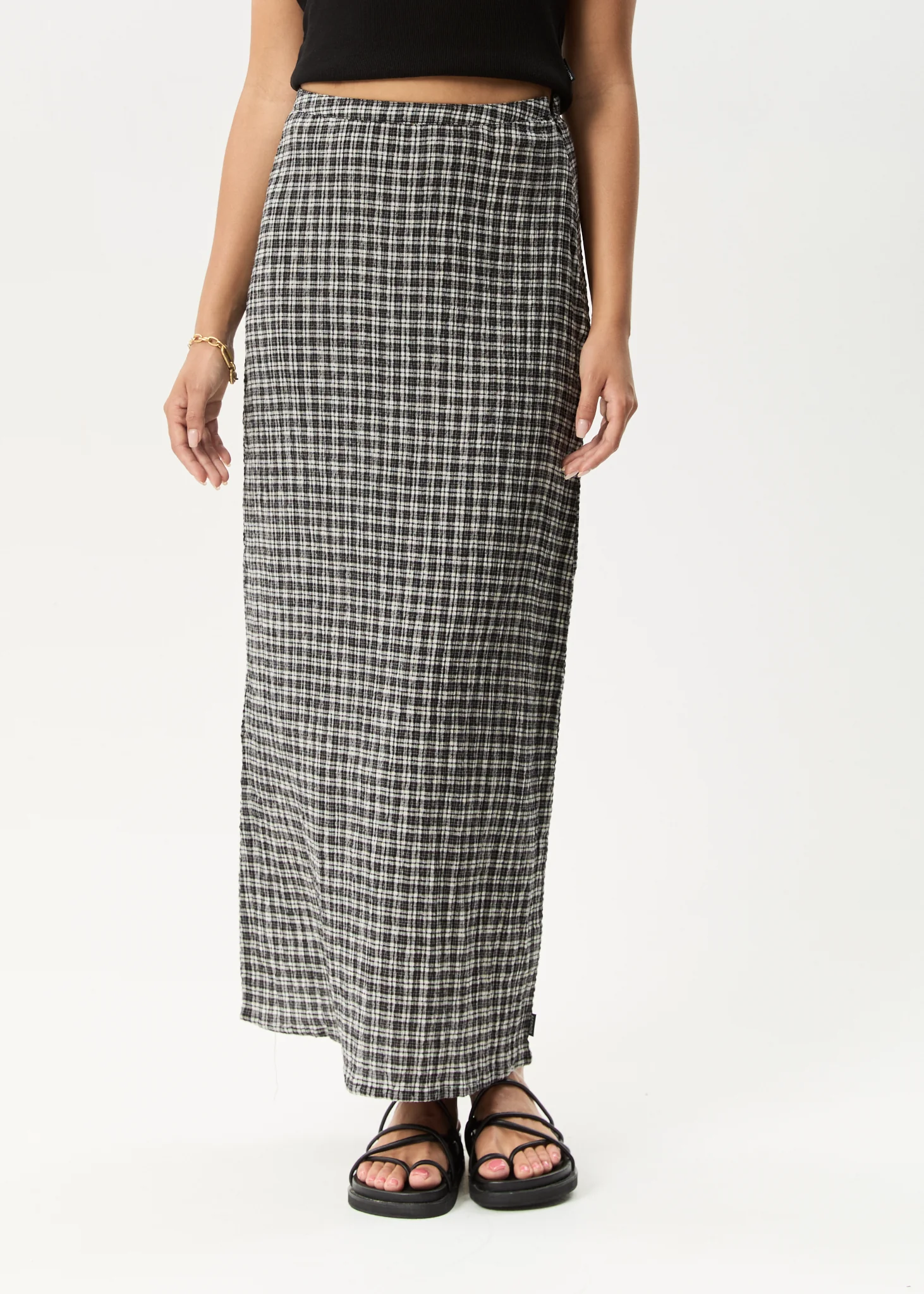 AFENDS Womens Asta Base - Seersucker Skirt - Steel Check - Image 3