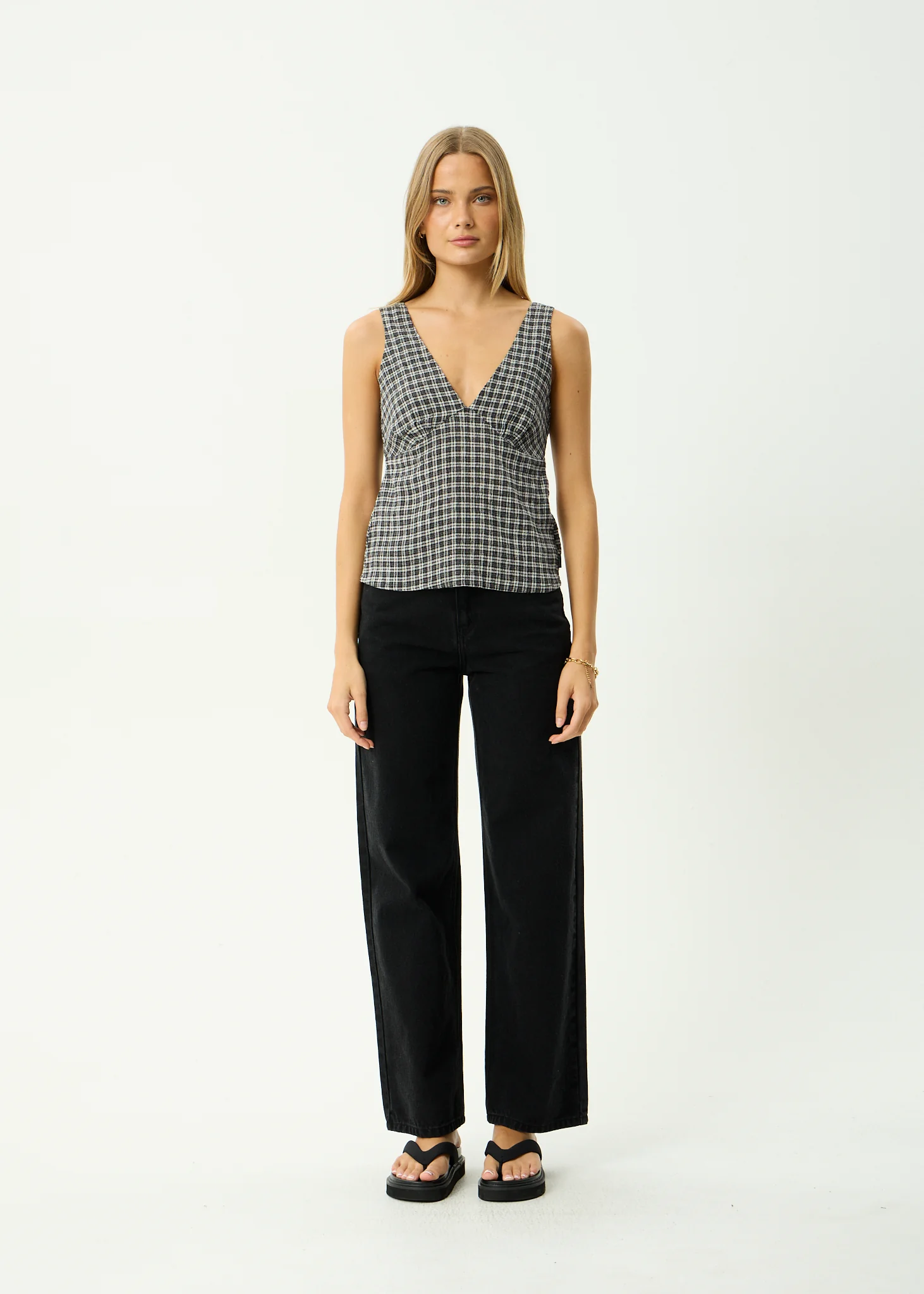 AFENDS Womens Giselle Asta - Seersucker Top - Steel Check - Image 7