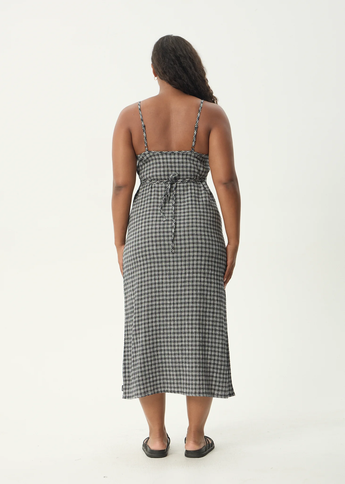 AFENDS Womens Asta Rumi - Seersucker Midi Dress - Steel Check - Image 10