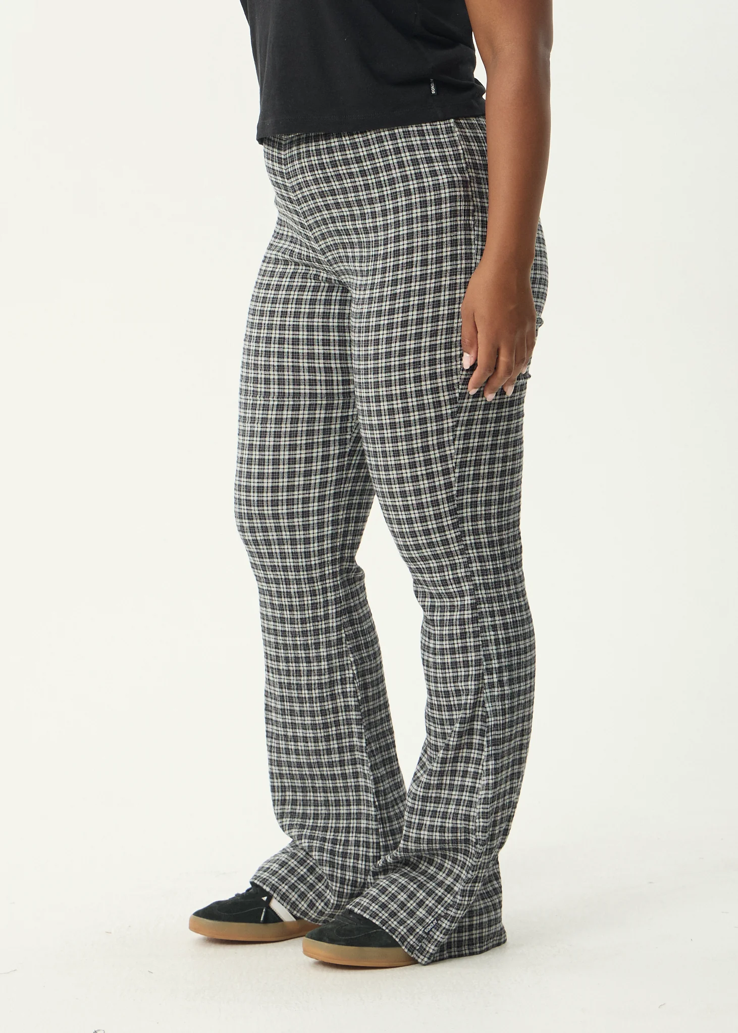 AFENDS Womens Asta - Seersucker Flare Pant - Steel Check - Image 7