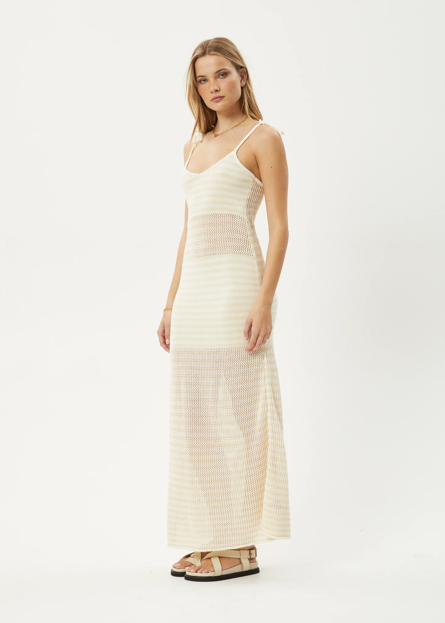 AFENDS Womens Claudia - Knit Maxi Dress - White / Sand - Image 3