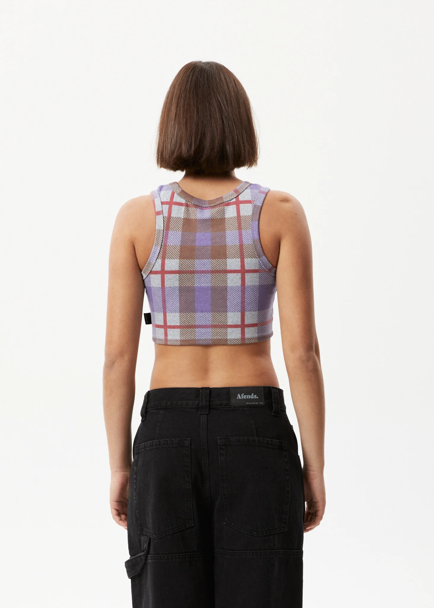 AFENDS Womens Colby - Check Rib Crop Tank - Plum - Image 4