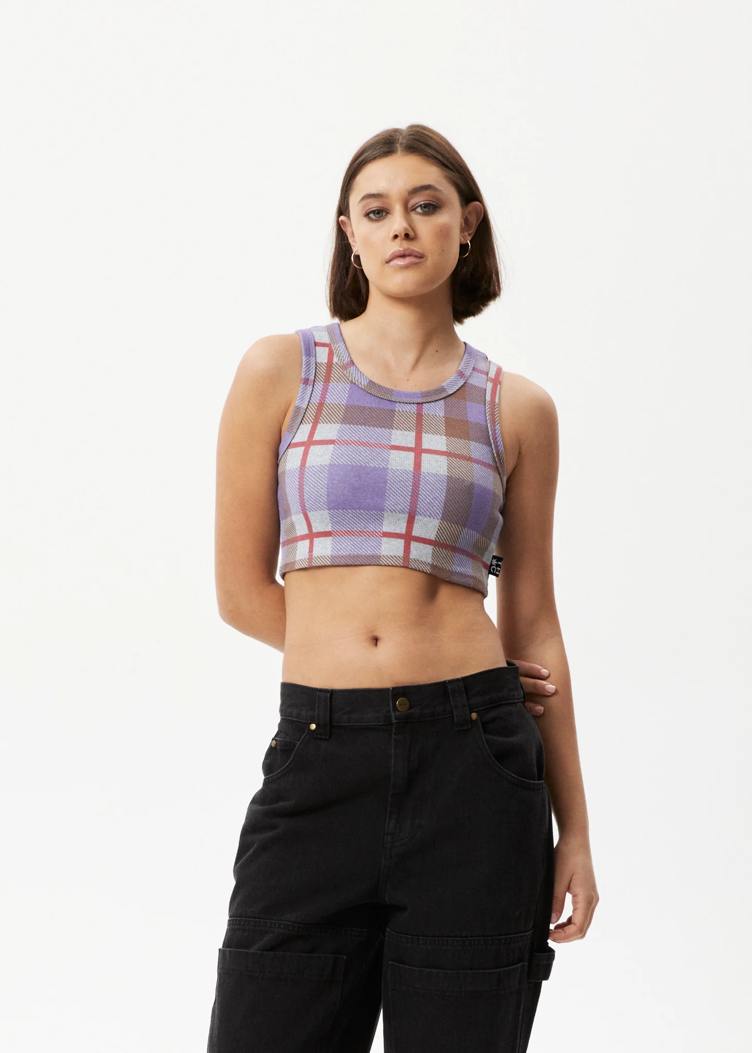 AFENDS Womens Colby - Check Rib Crop Tank - Plum - Image 5