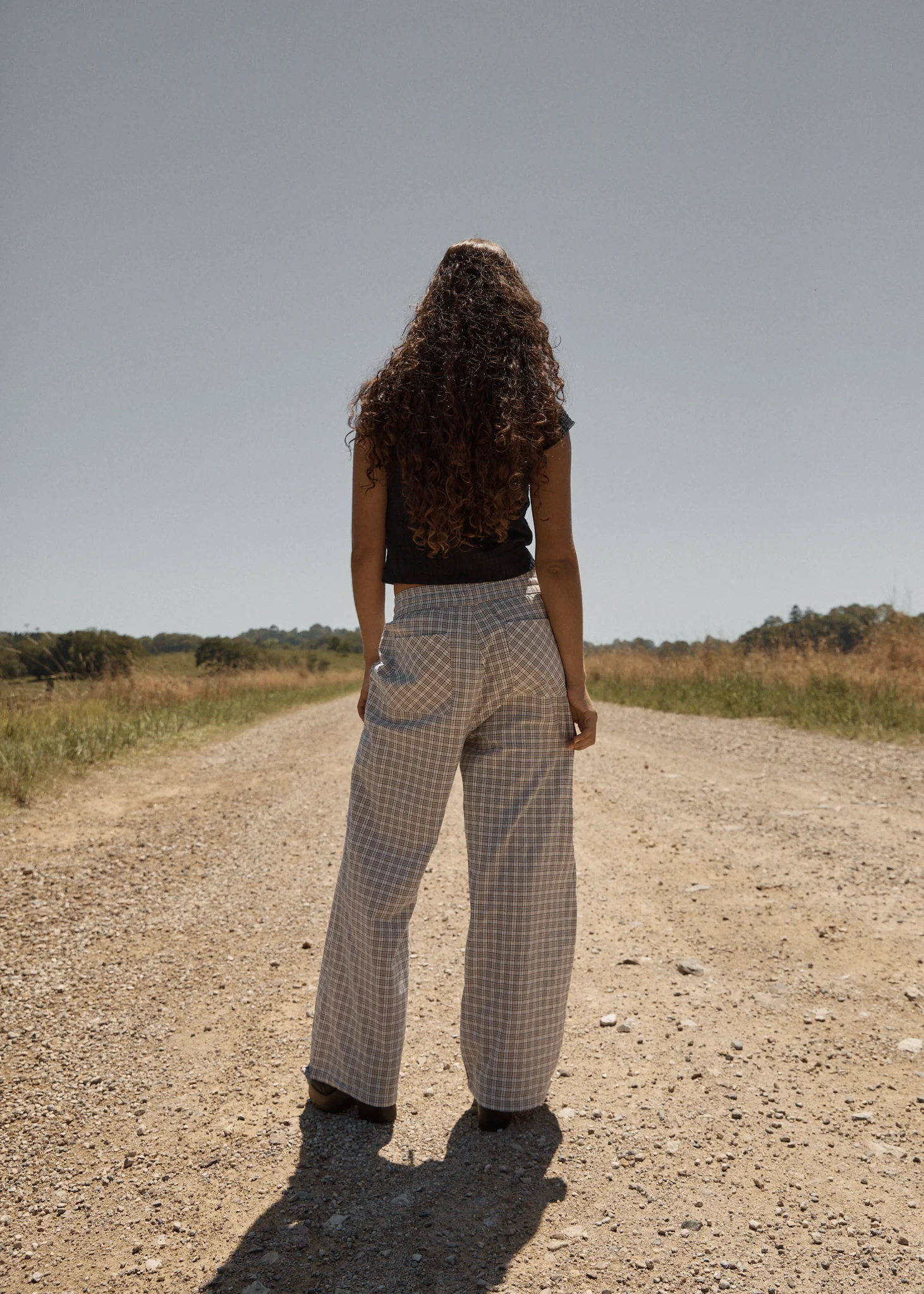 AFENDS Womens Drew - Seersucker Wide Leg Pant - Taupe Check - Image 7