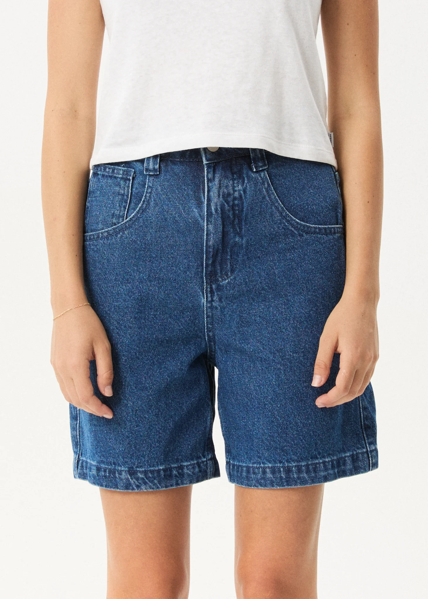 AFENDS Womens Emilie - Denim Workwear Short - Authentic Blue - Image 3