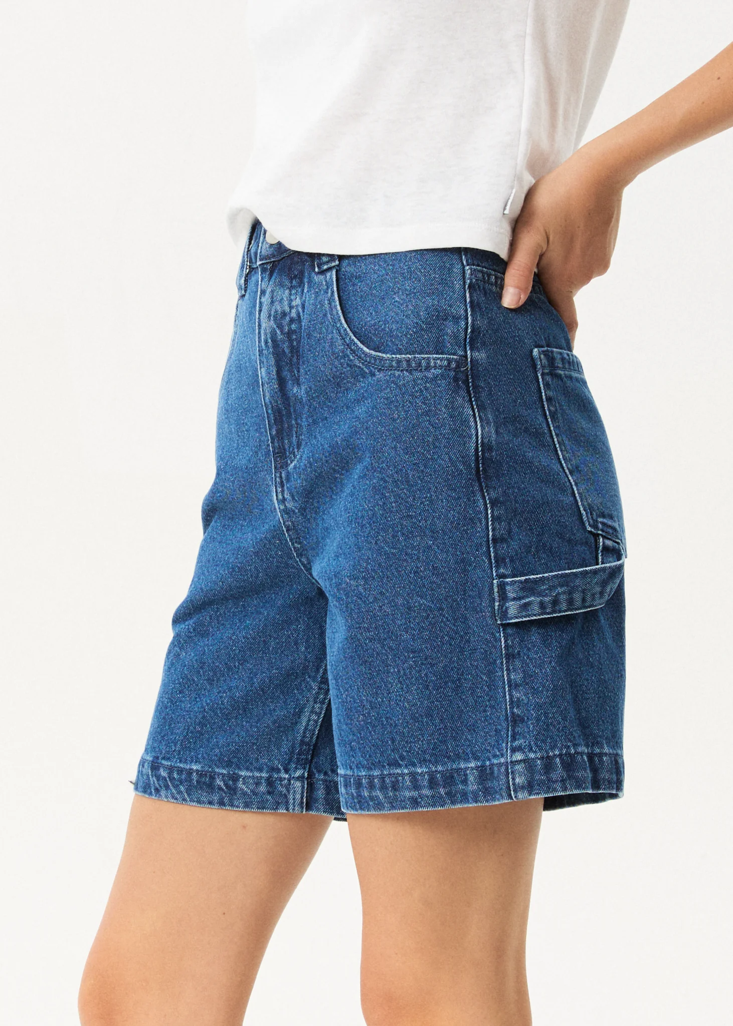 AFENDS Womens Emilie - Denim Workwear Short - Authentic Blue - Image 4