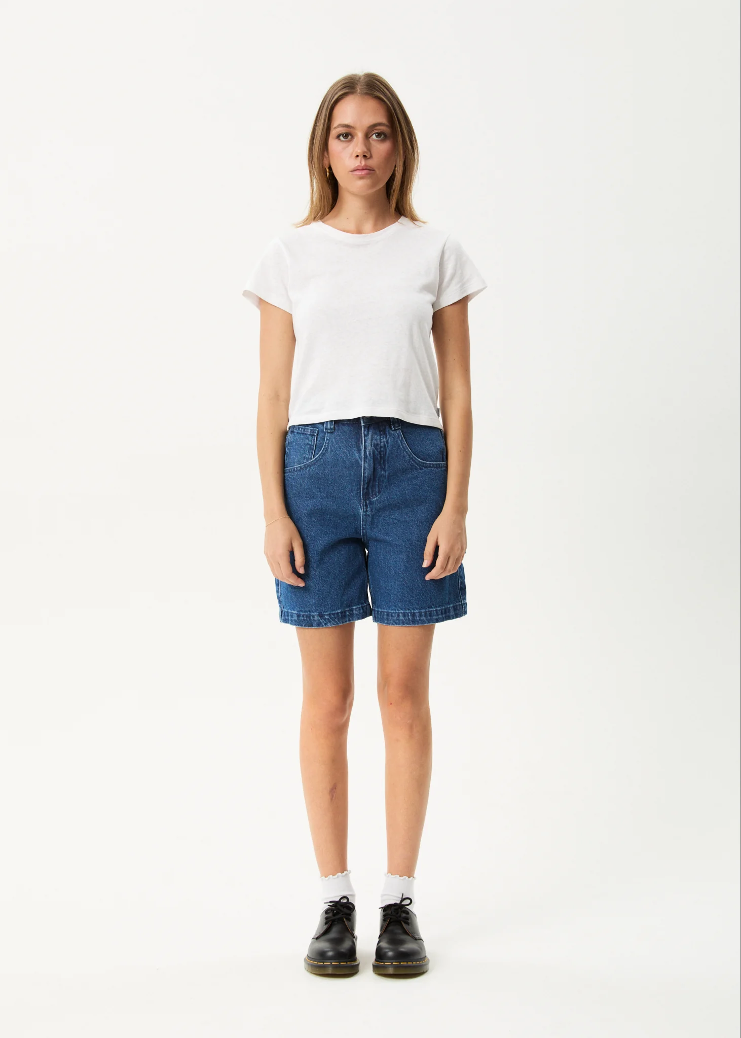 AFENDS Womens Emilie - Denim Workwear Short - Authentic Blue - Image 8